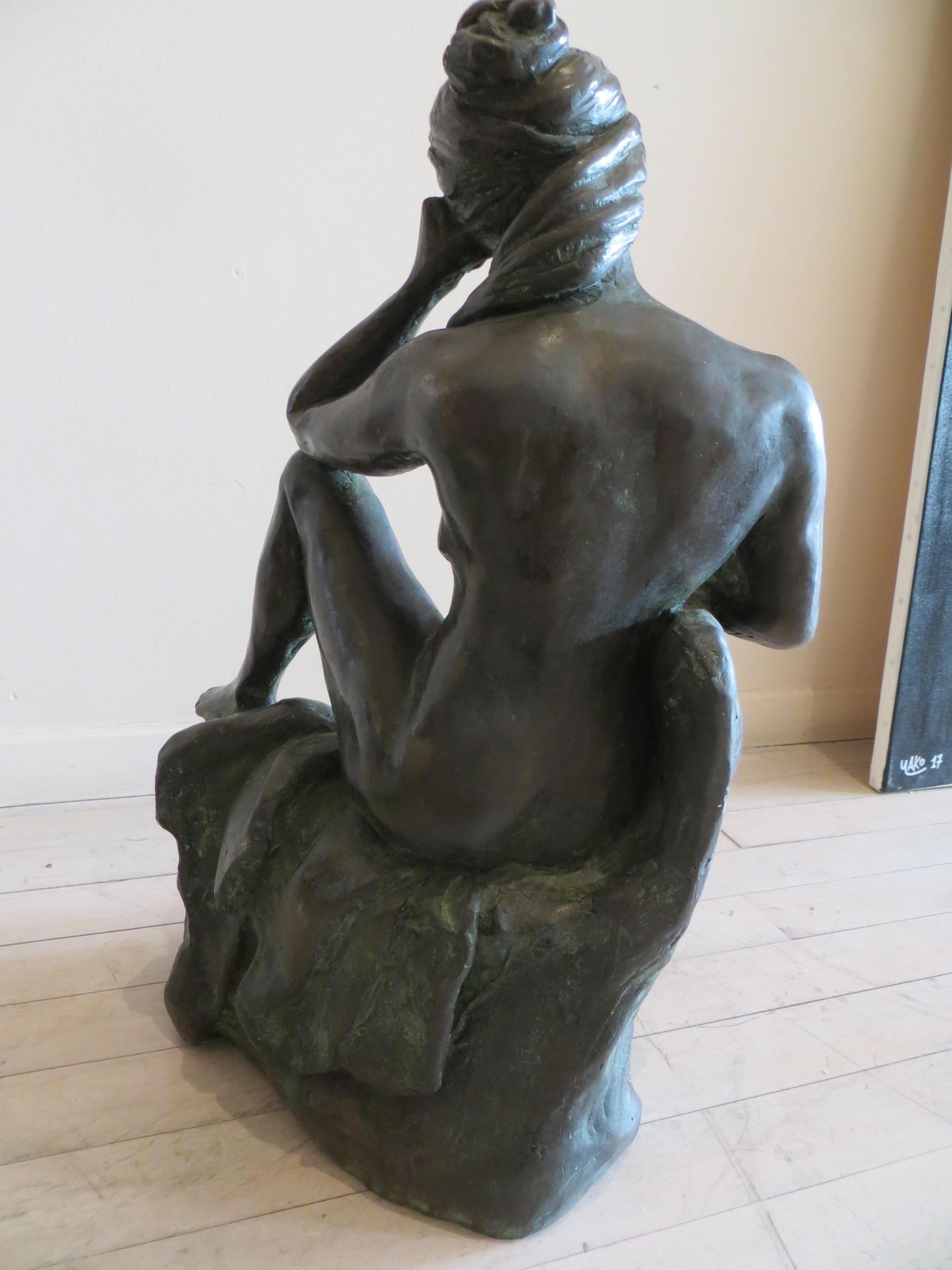 Seated Nude Woman - Gold Nude Sculpture by Dora Navon