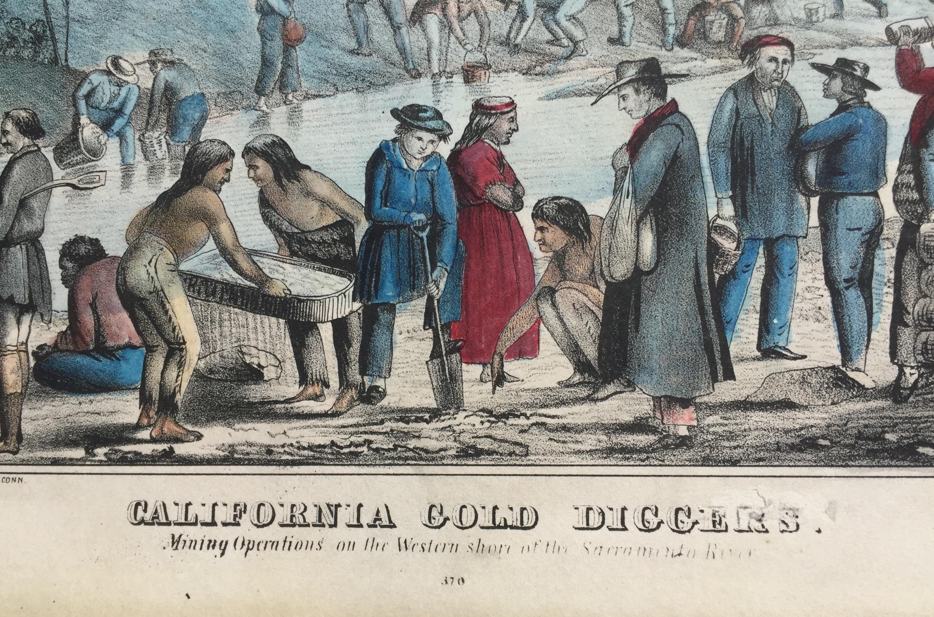 CALIFORNIA GOLD RUSH - c. 1849 - Early

CALIFORNIA GOLD DIGGERS - Mining Operations on the Western Shore of the Sacramento River, 1849 (Finley 111) Lithograph published by Kellogg & Comstock, New York & Hartford Conn. Ensign & Thayer, Buffalo.