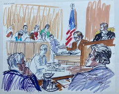 DANIEL ELLSBERG - PROVA DELLE CARTE DEL PENTAGONO - Disegno originale di grandi dimensioni dell'aula di tribunale