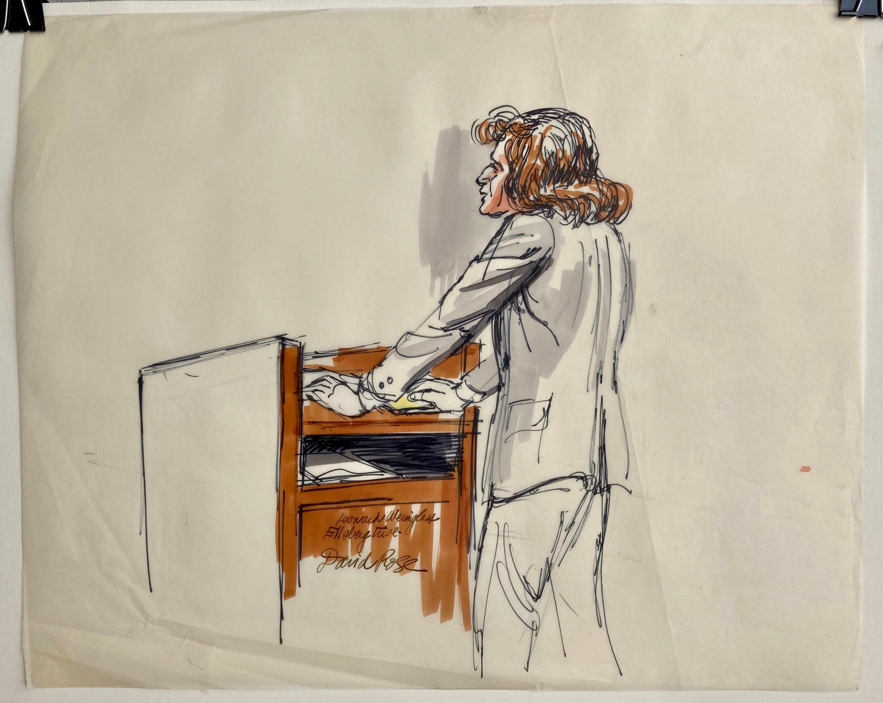 ELLSBERG - PENTAGON PAPERS TRIAL - Original Drawing - Leonard Weinglass Attorney - Modern Art by Davd Rose