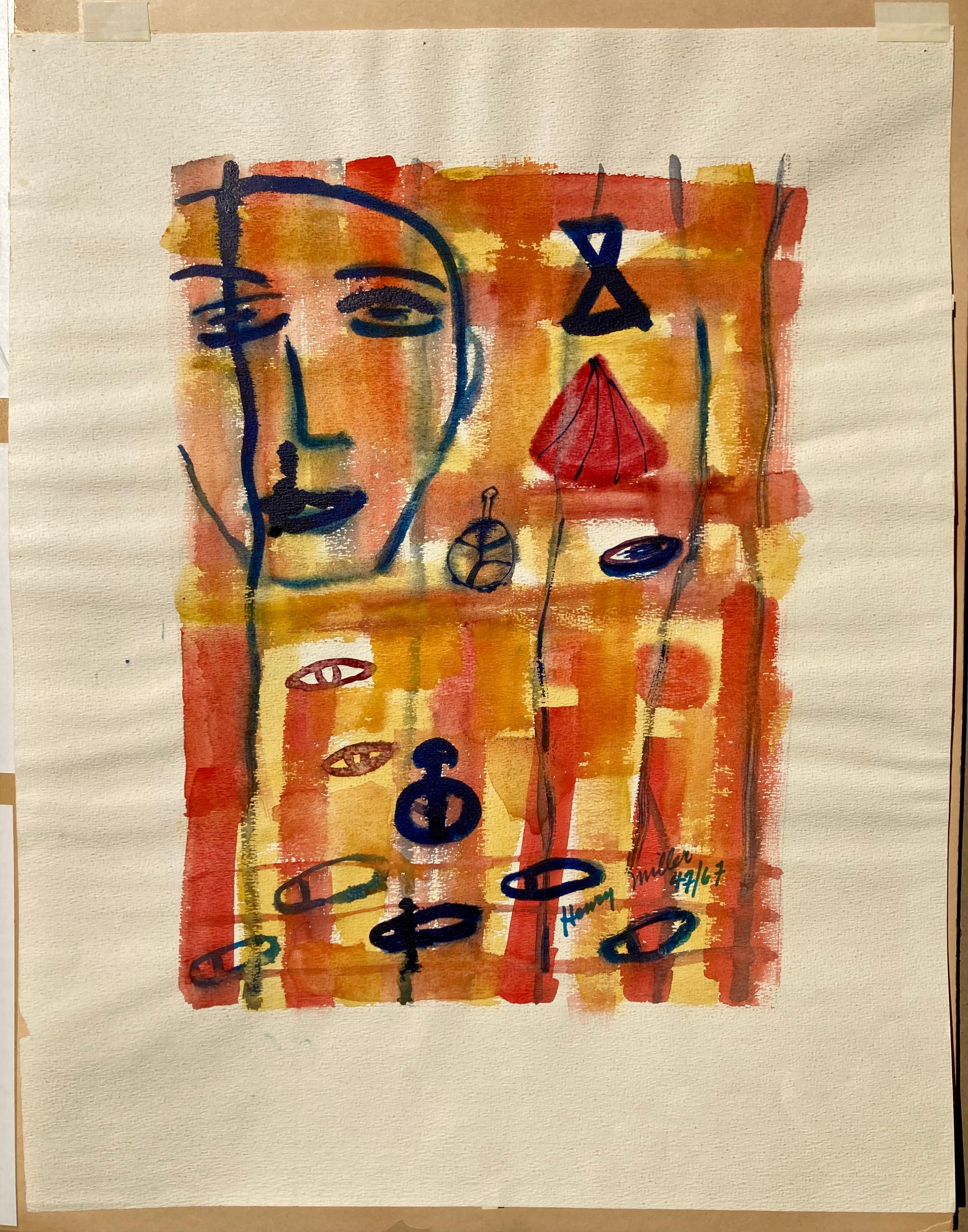 (ORANGEFARBENES ABSTRAKTES GESICHT) (Braun), Figurative Art, von Henry Miller