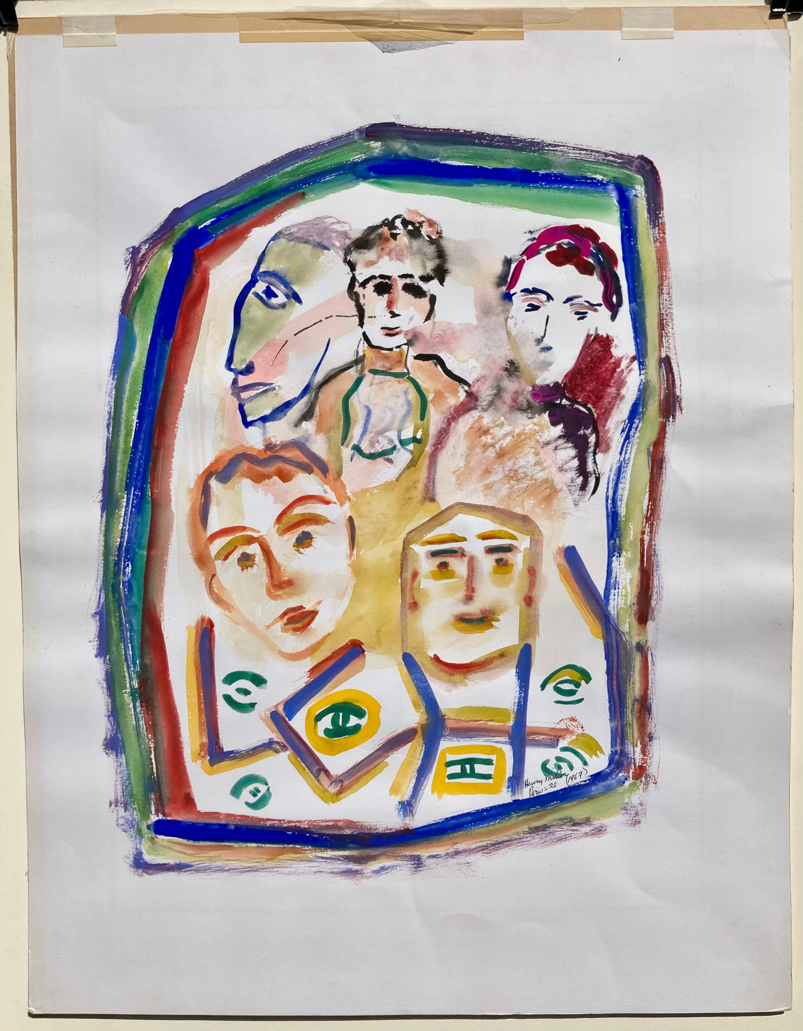 (CINQ VISAGES) - Beige Figurative Art par Henry Miller