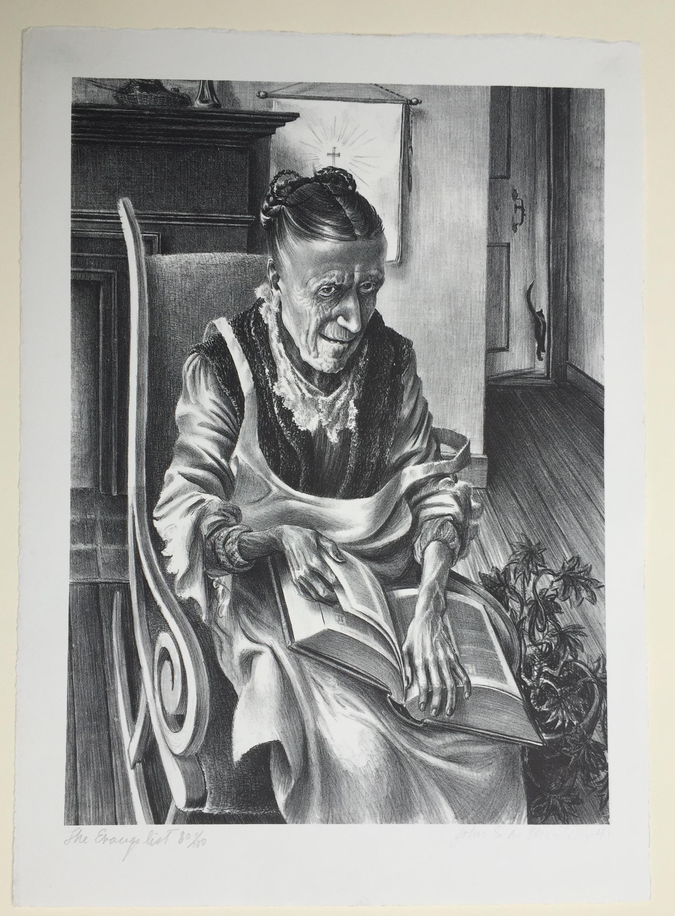 THE EVANGELIST  (Grau), Figurative Print, von John de Martelly