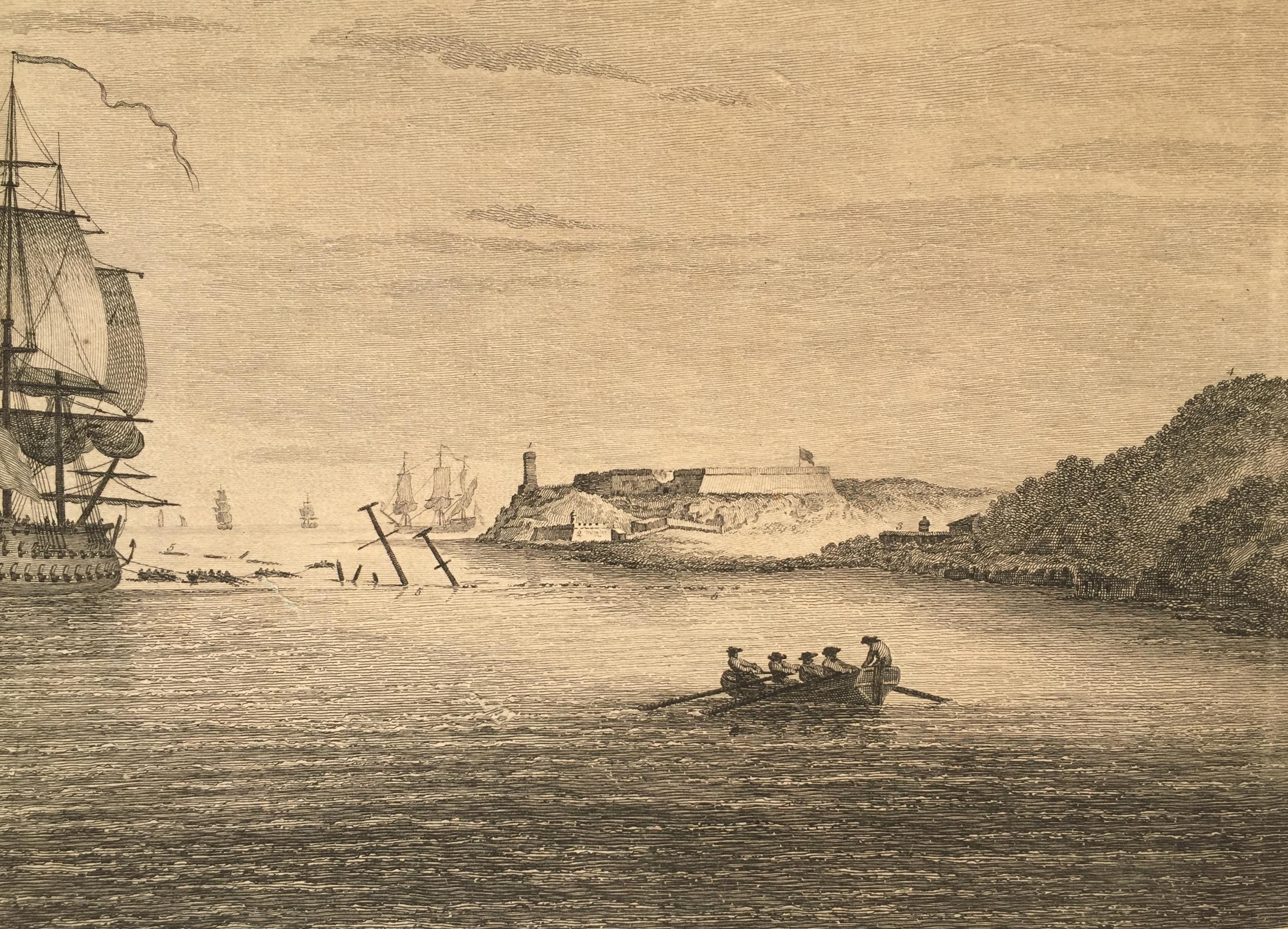 Early View of HAVANA HARBOR, Cuba - Old Masters Print by Elias Durnford