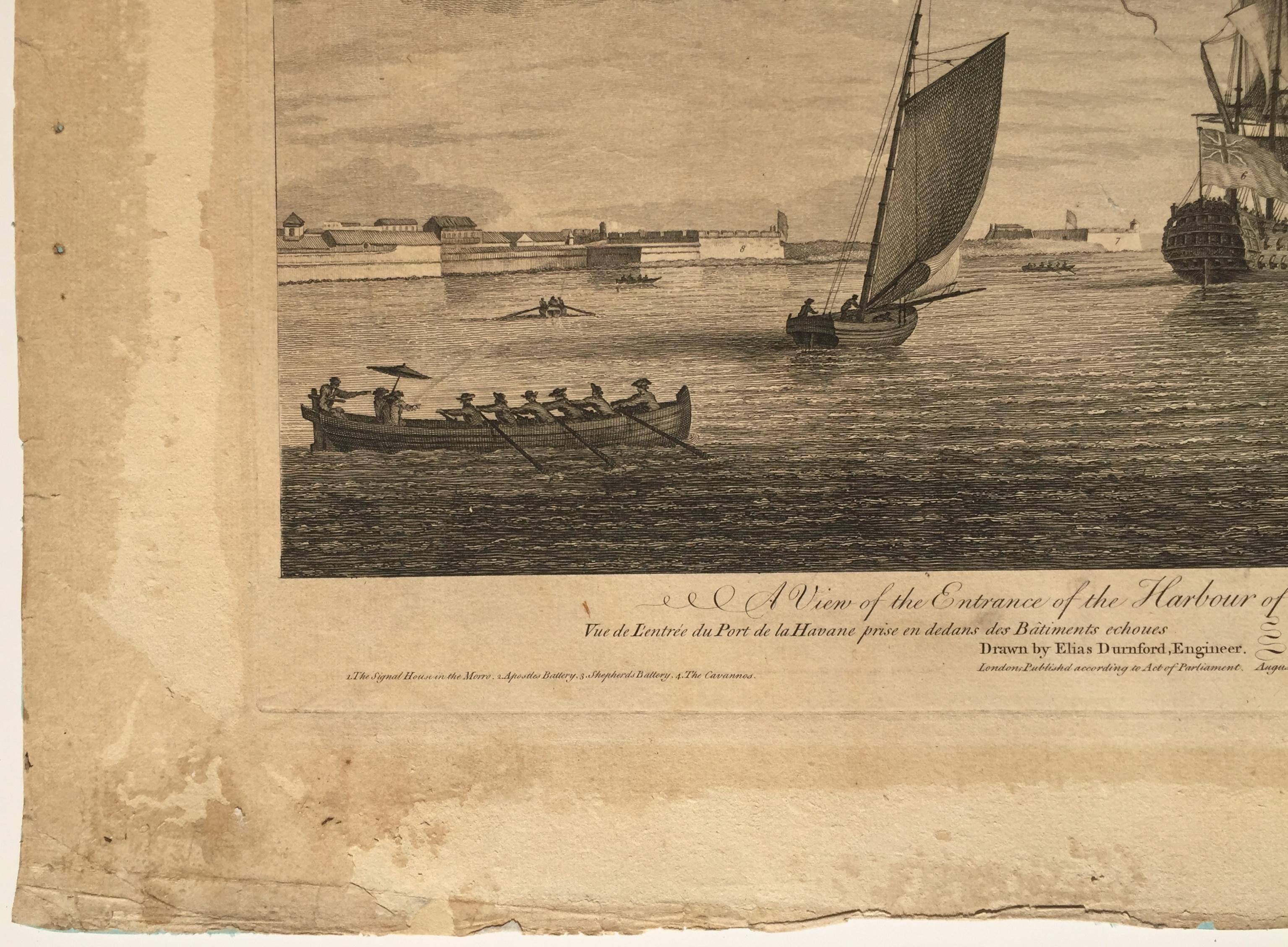 Early View of HAVANA HARBOR, Cuba - Brown Landscape Print by Elias Durnford