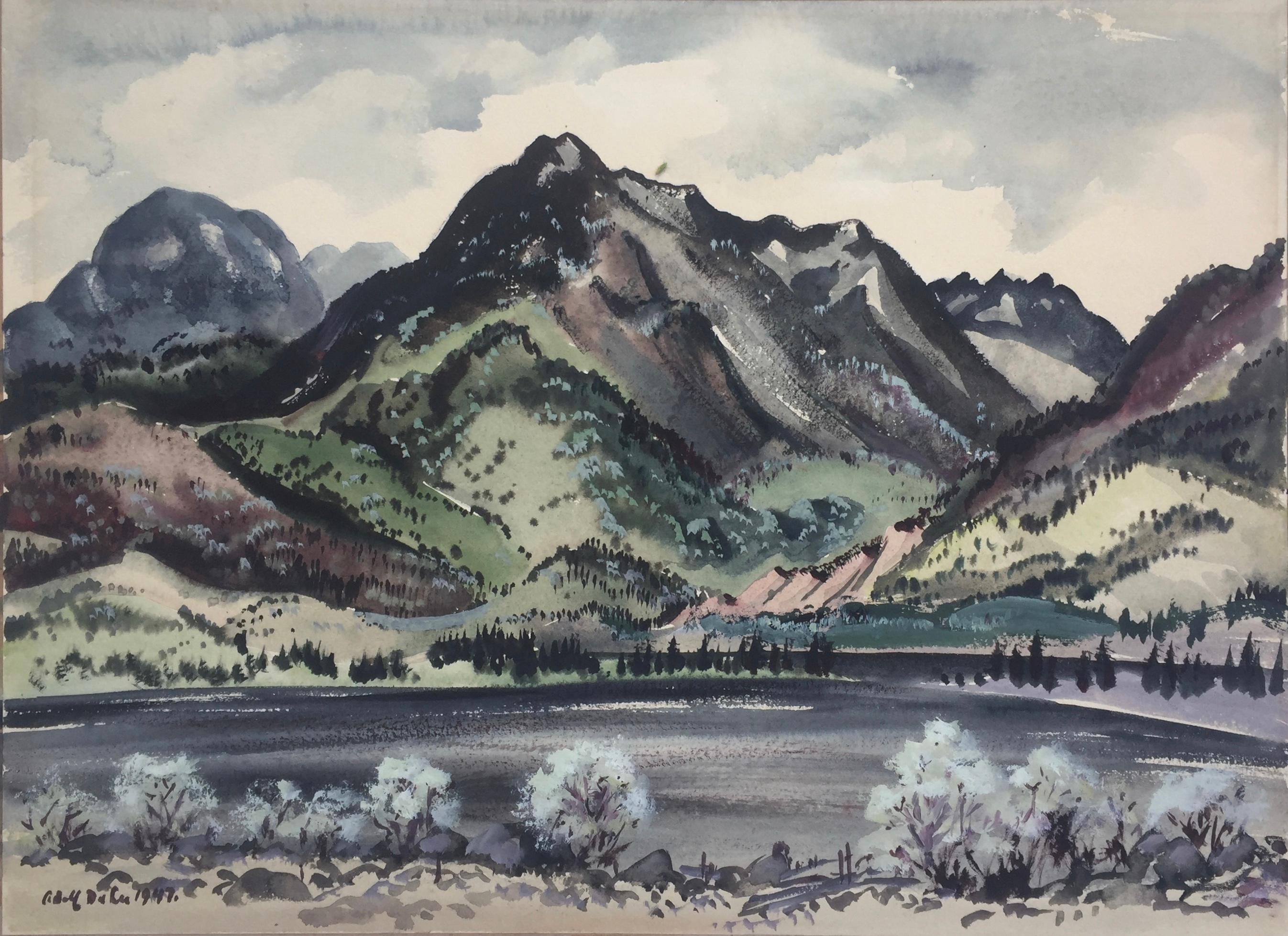 Adolf Arthur Dehn Landscape Art - MOUNTAINS & LAKE + ANOTHER  PAINTING ON VERSO