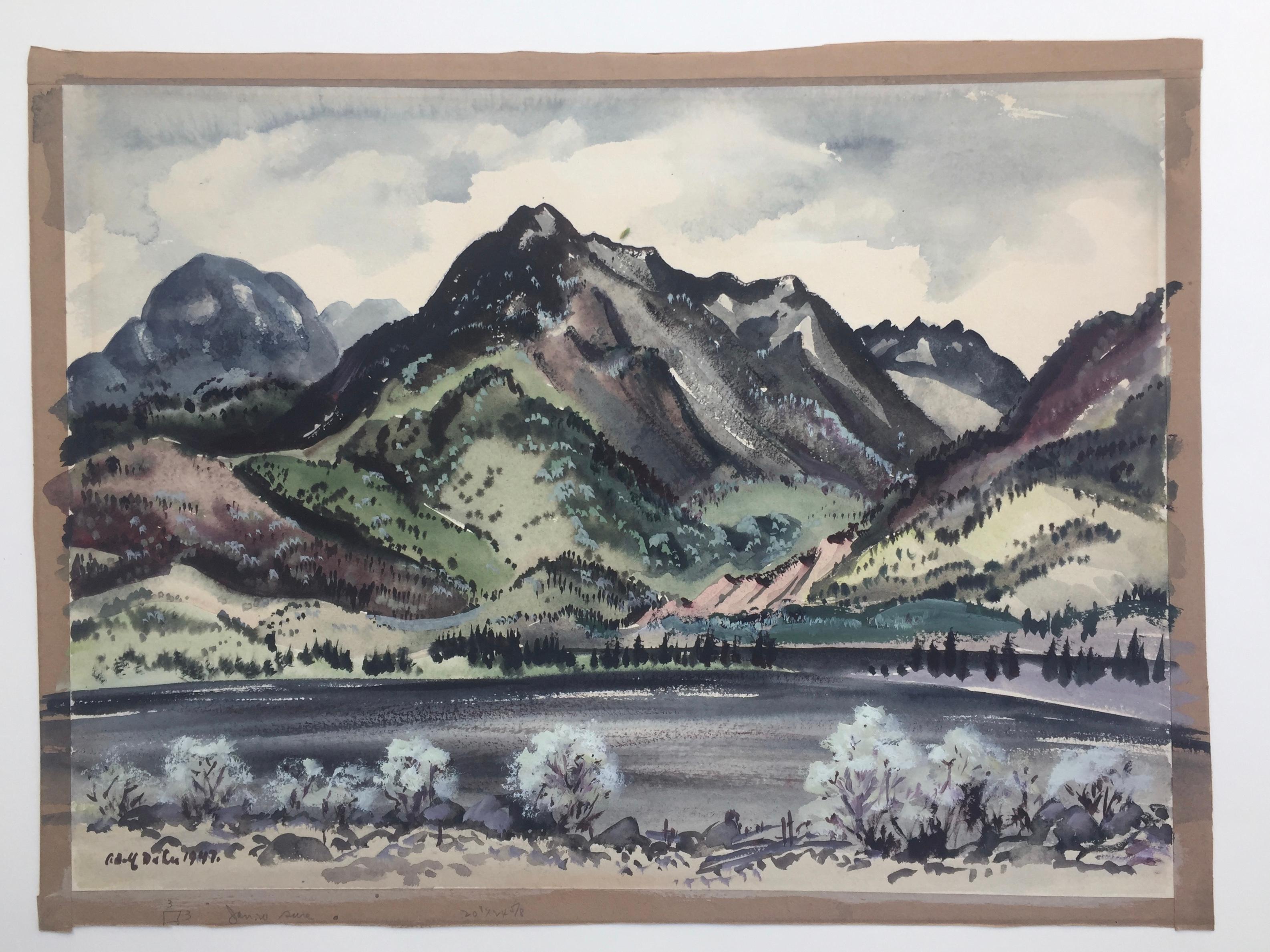 MOUNTAINS & LAKE + ANOTHER  PAINTING ON VERSO - Art by Adolf Arthur Dehn