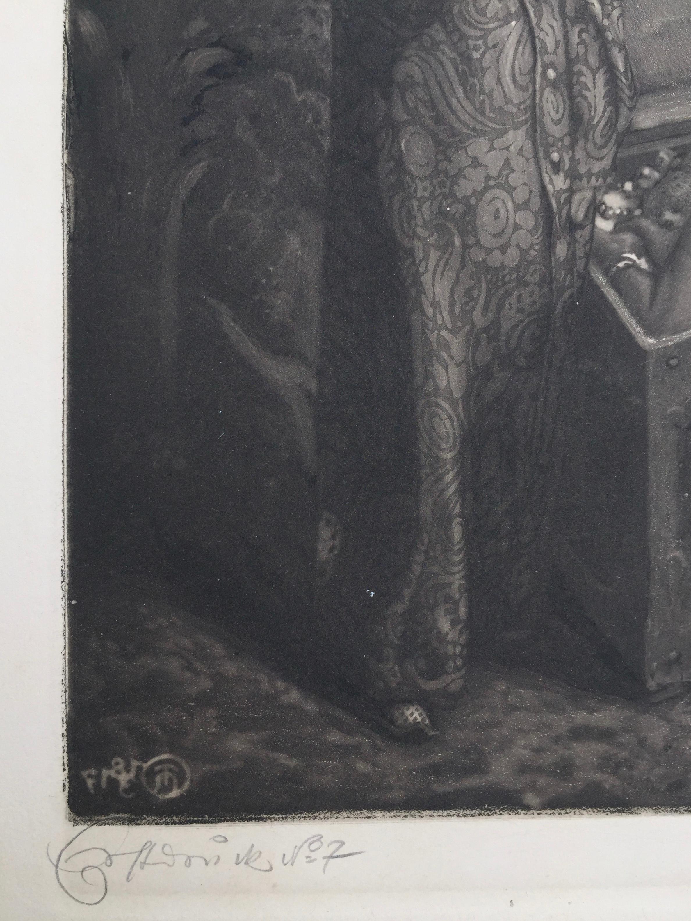 1001  Nuits - FEMME SURREALISTE  MORT DANS UNE BOÎTE À TRÉSORS - Symbolisme Print par Richard Teschner