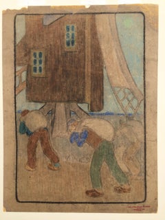 WINDMILL AND WORKERS (Large Pastel)