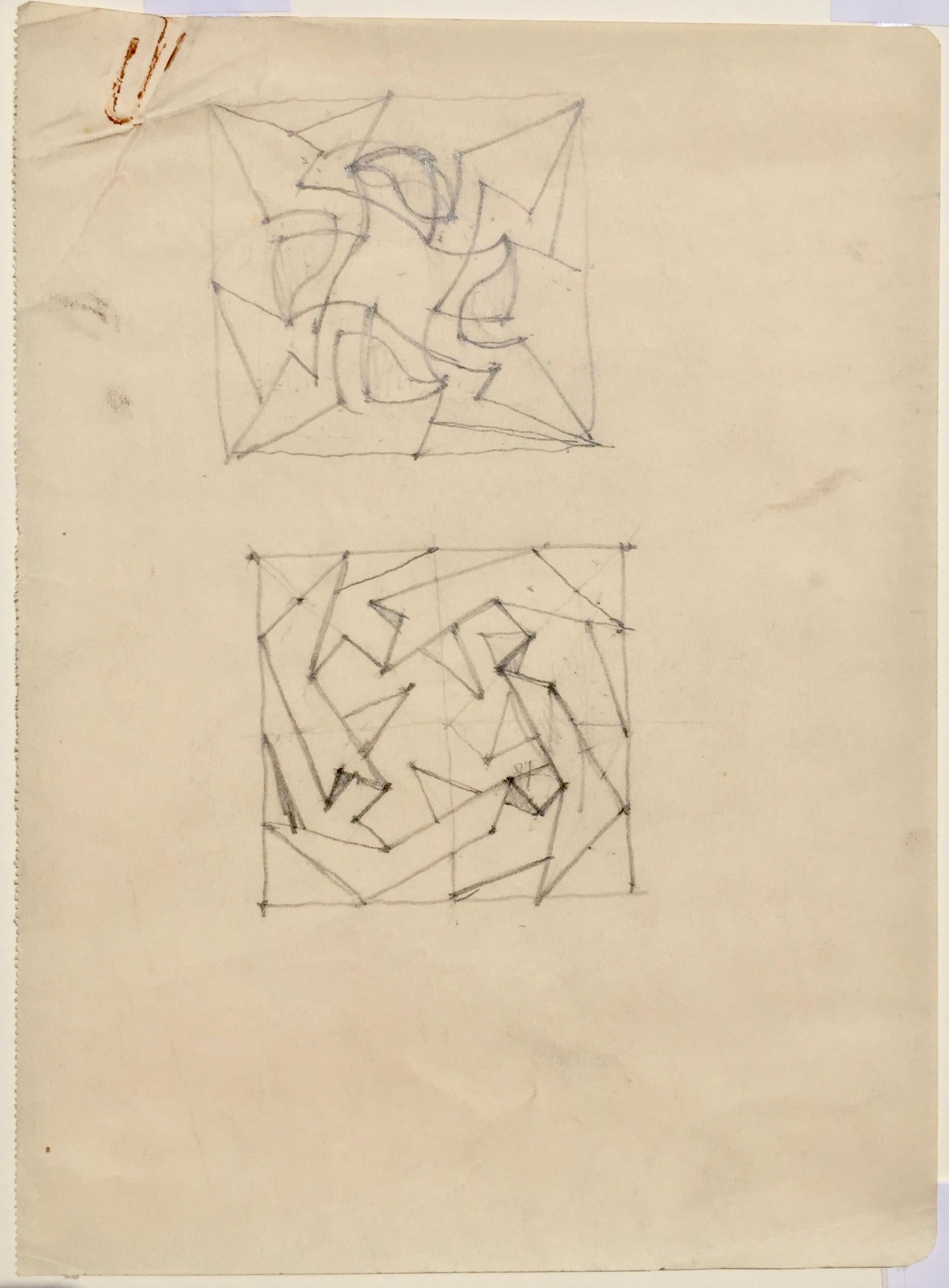 2 STUDIEN FÜR DIE REVOLUTION II (Farblinolschnitt der Grosvenor School) (Beige), Abstract Drawing, von Cyril Power