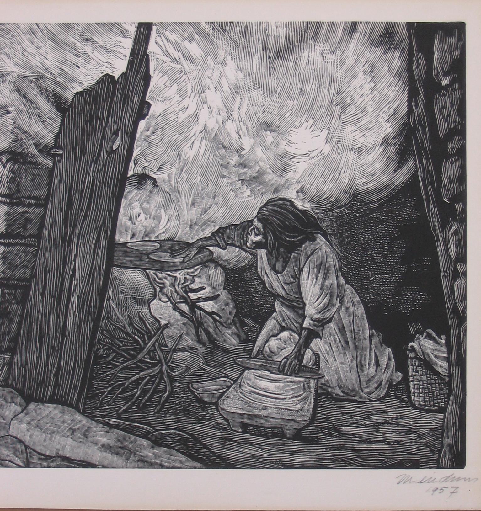 THE MAKING OF TORTILLAS  - Mural Size 47 1/2 inches Long - Modern Print by Leopoldo Méndez