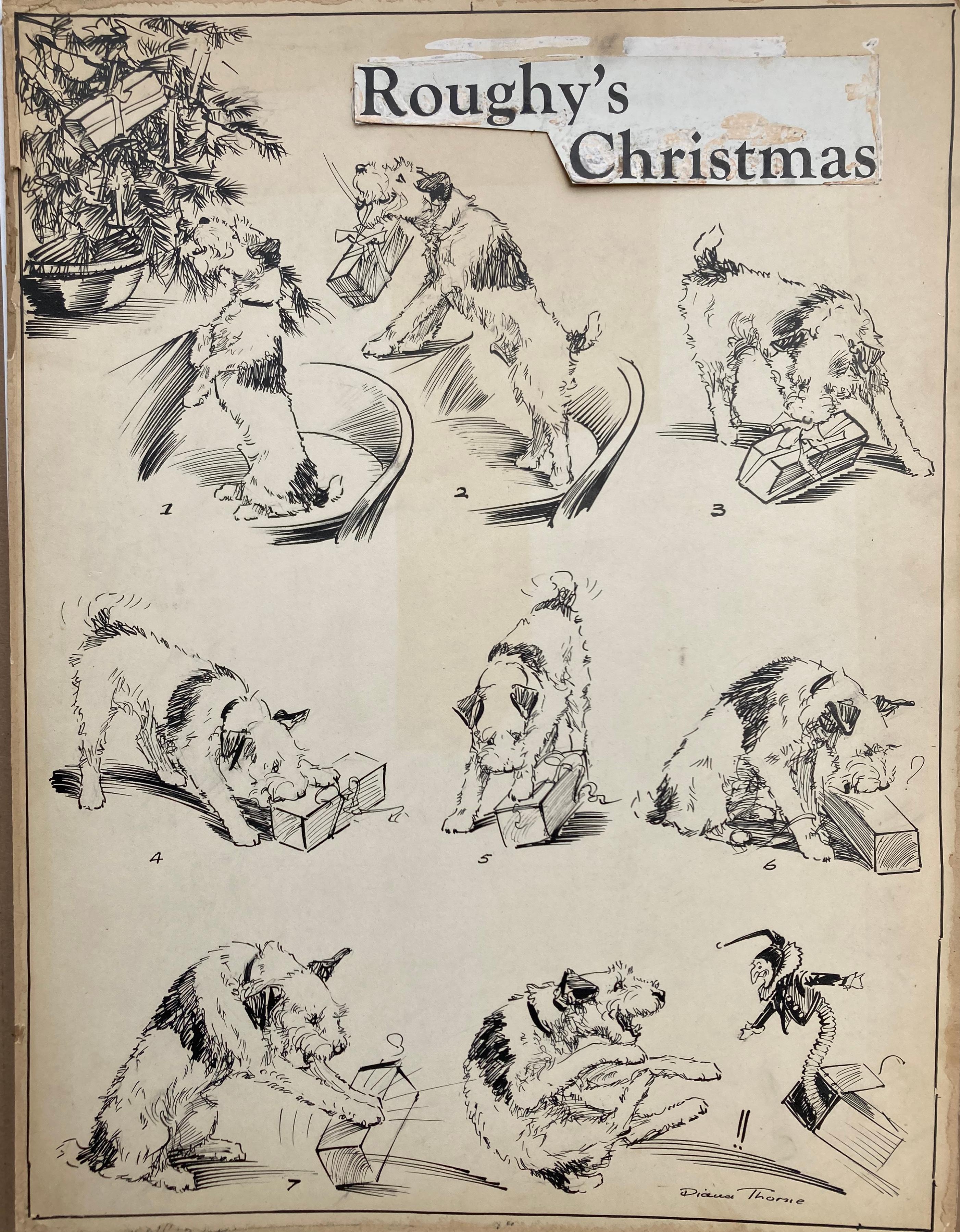 Diana Thorne Animal Art - ROUGHY’S CHRISTMAS - Original Illustration  19 1/4" x 14 1/2"