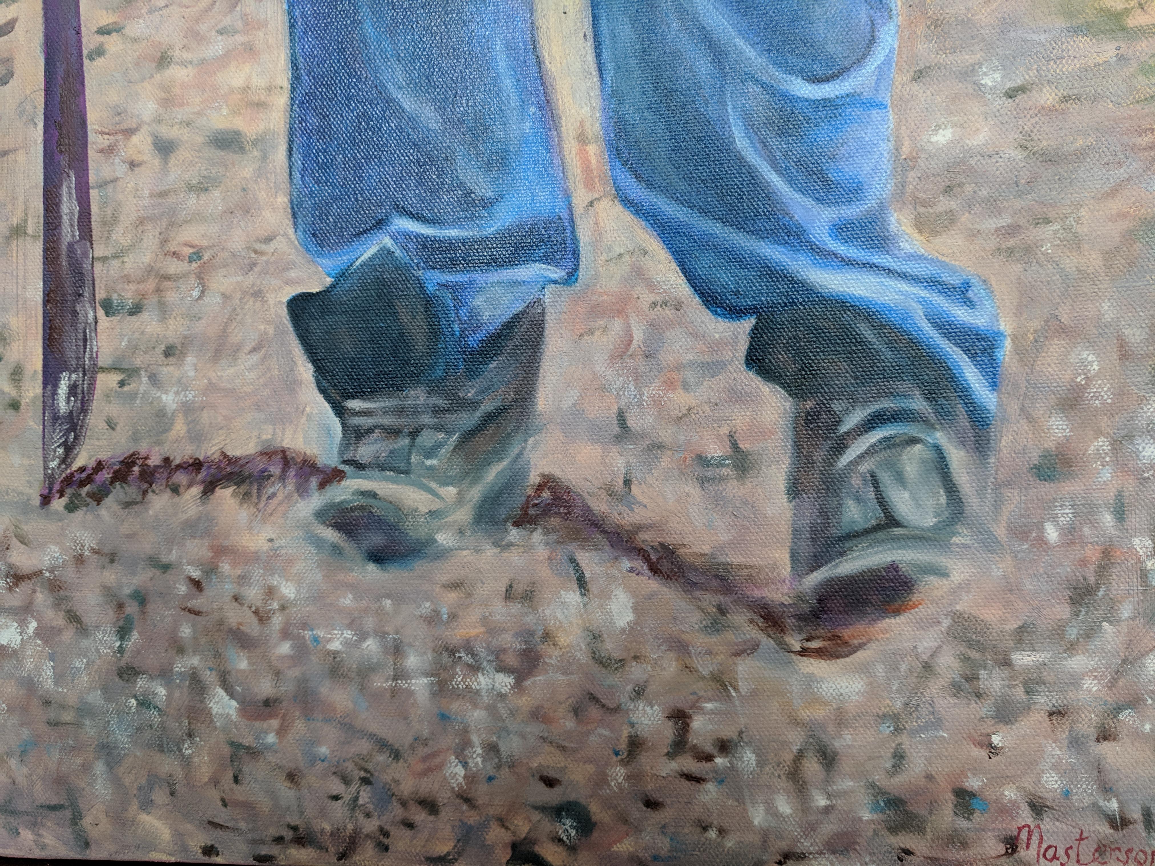 This oil on canvas portrait of a Hudson Valley farm worker shows on his face the demands of the work and his openness to life. The artist treats the blue denim in its many hues as if she were showing the many folds of royal clothing in an eighteenth