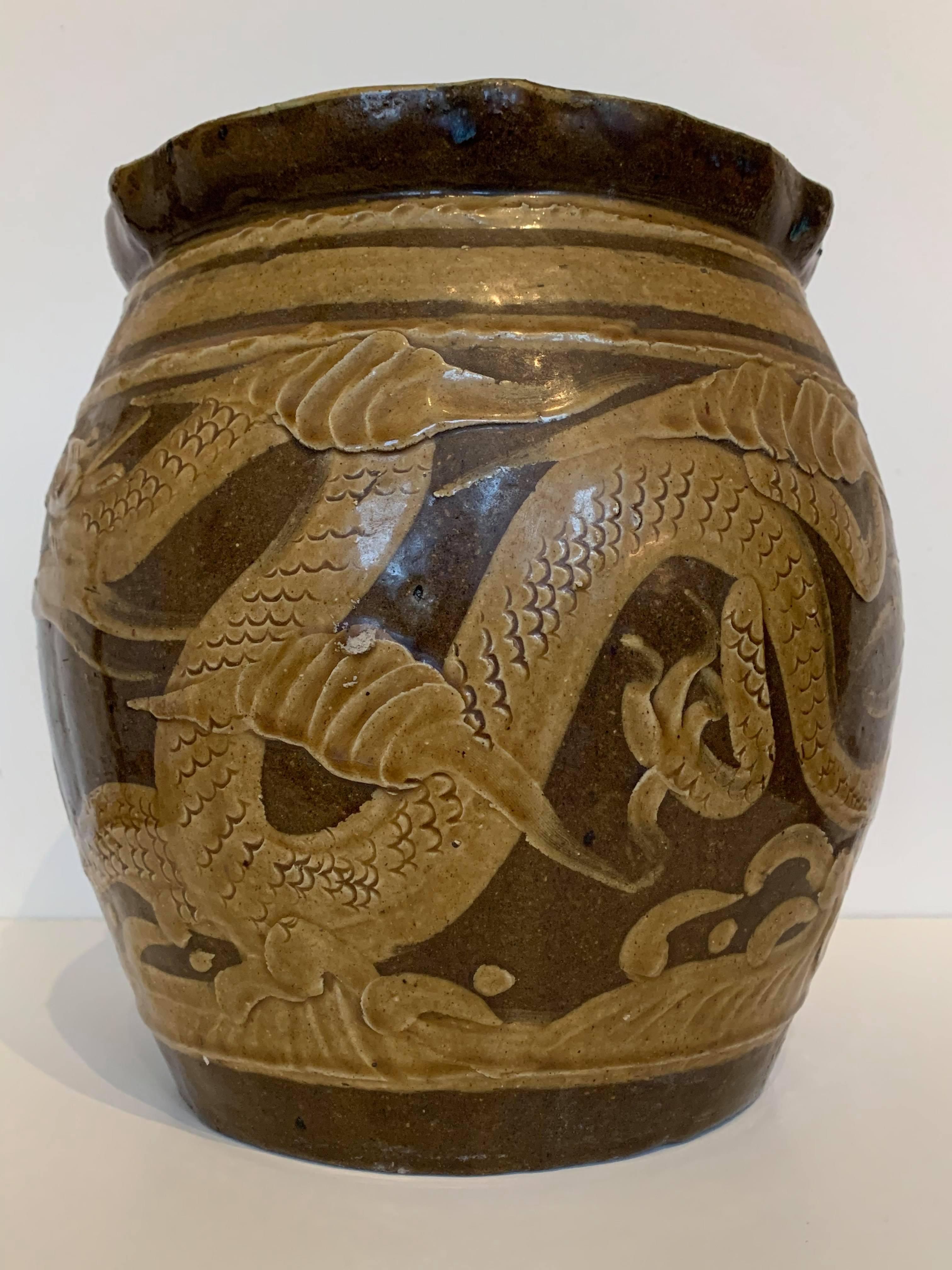 19th Century Chinese Dragon Glazed Ceramic Planter 