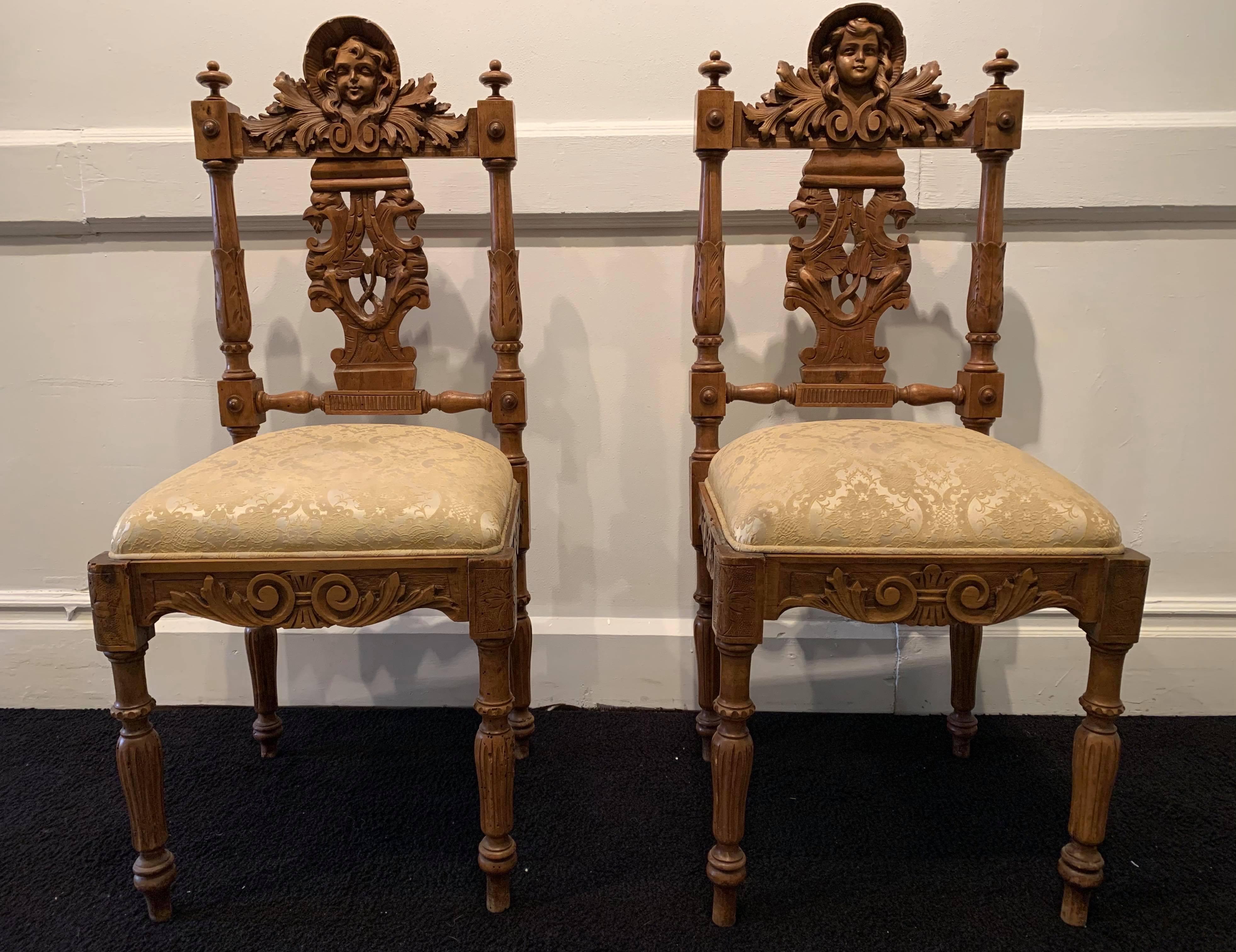 Unknown Figurative Sculpture - 19th Century Pair of Hand-Carved Hall Chairs from Mexico