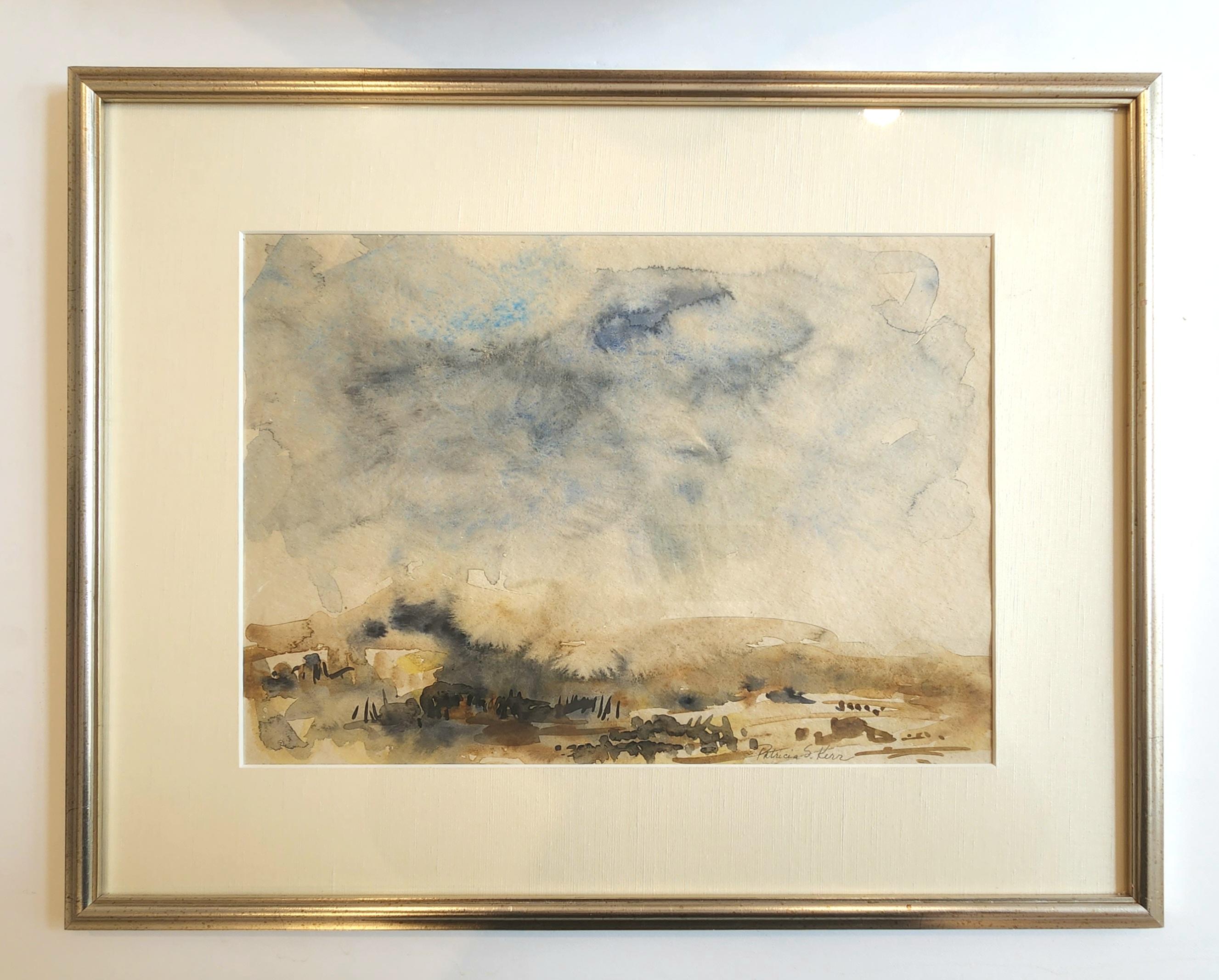 Patricia Kerr Ross Abstract Drawing – Gerahmtes Aquarell -- Landschaft in Brown