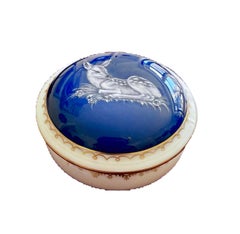Meissen Porcelain Box -- Embossed White Fawn on Blue