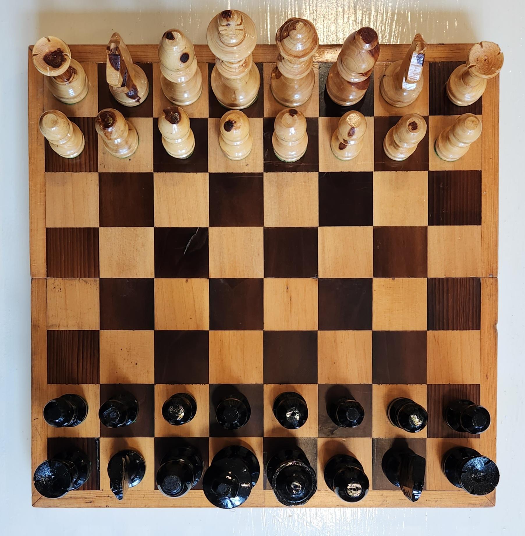 Hand Carved Wooden Chess Set - Art by Unknown