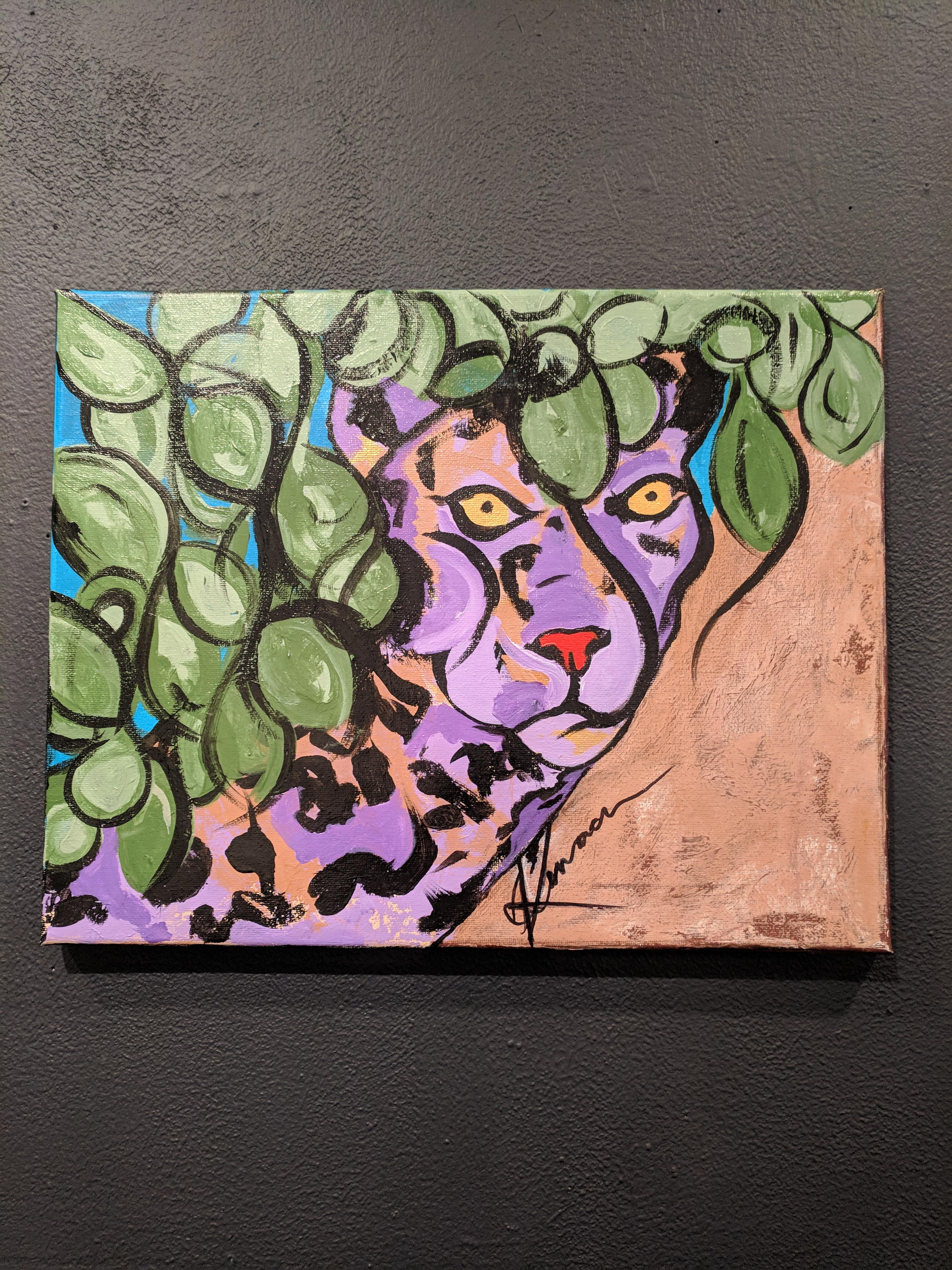 Angela Kanaan Animal Painting - Leopard Hiding