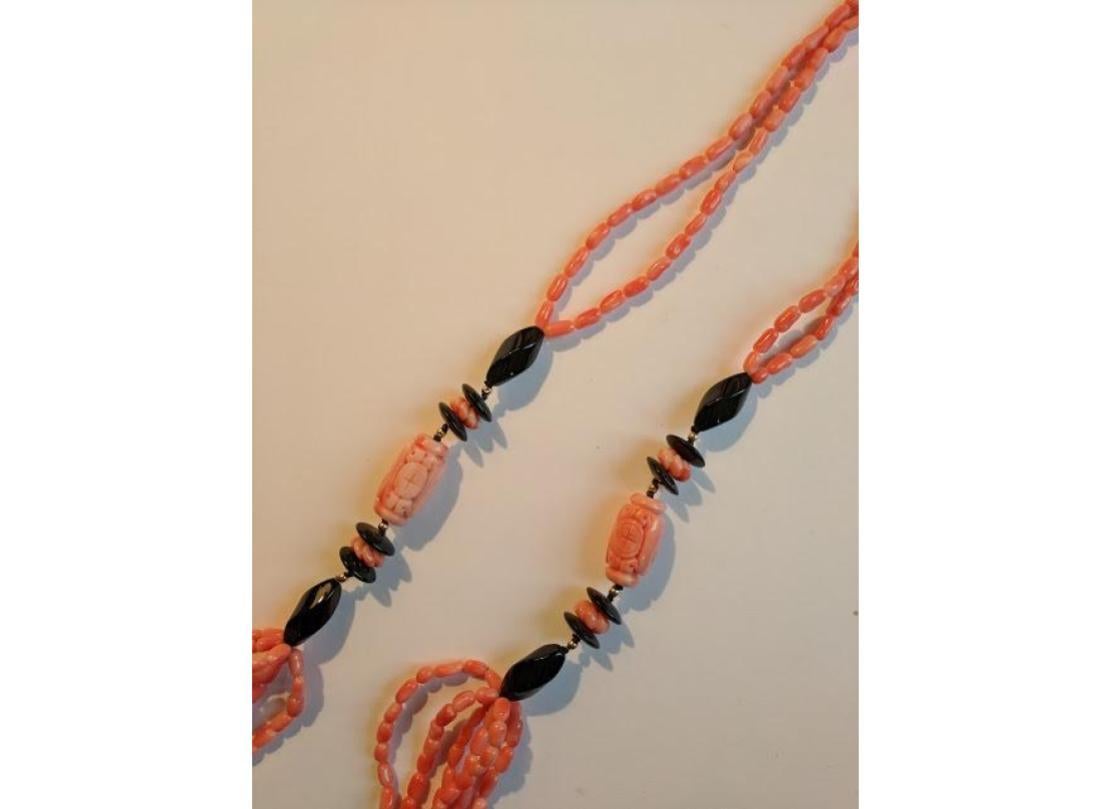 Coral & Onyx Necklace For Sale 1