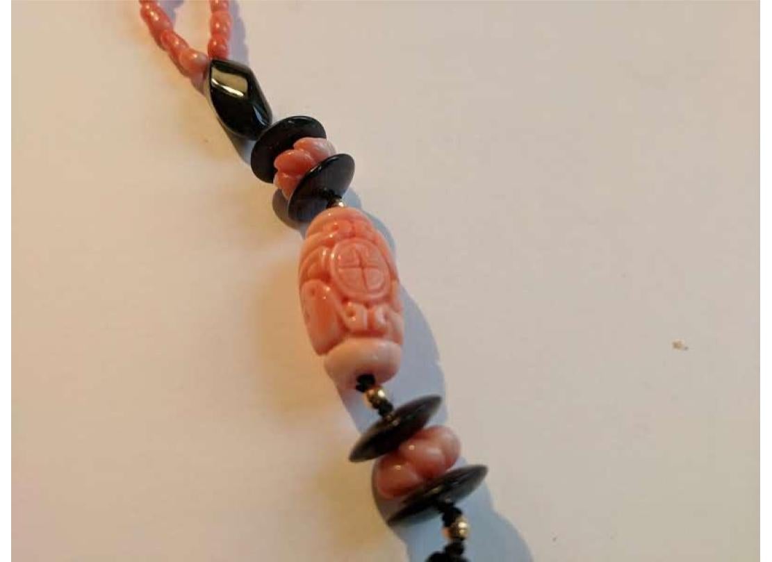 Coral & Onyx Necklace For Sale 4