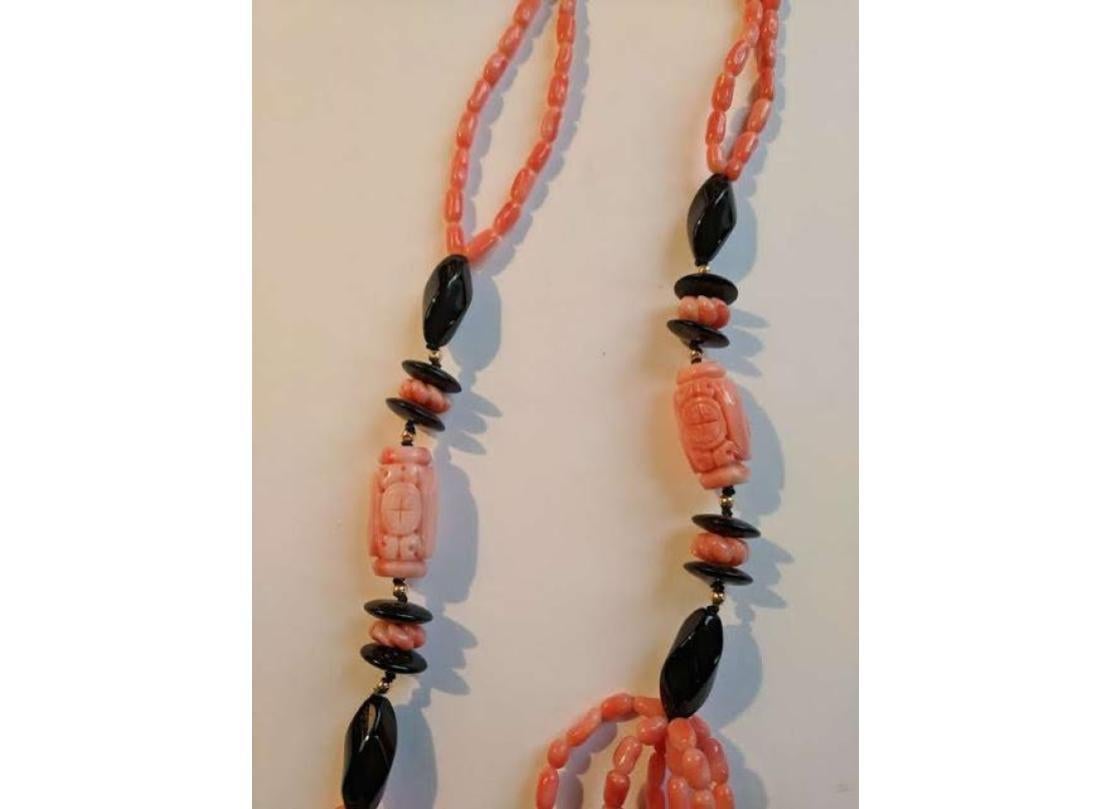 Coral & Onyx Necklace For Sale 3