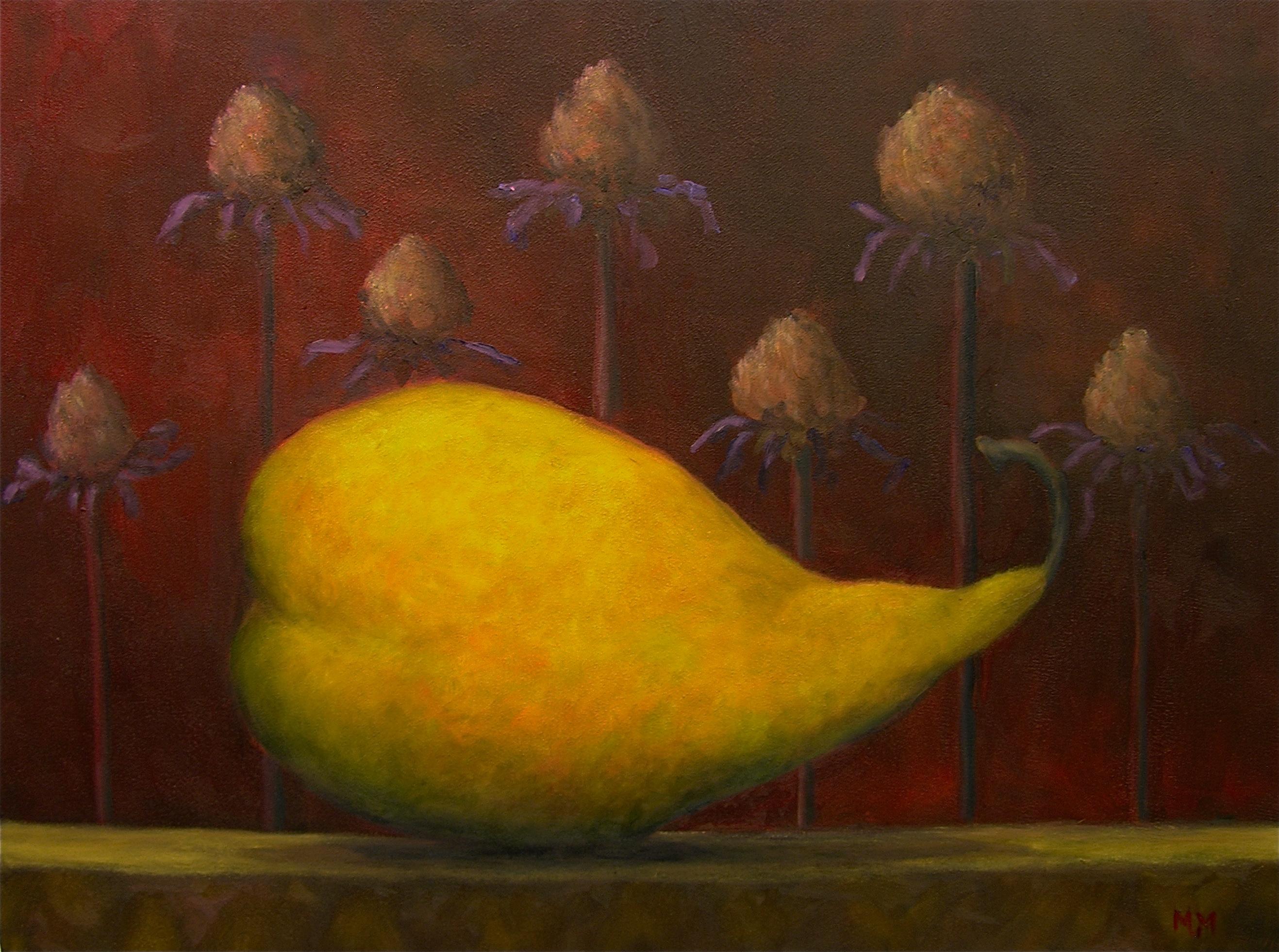 Marie-Louise McHugh Landscape Painting - Oil Painting on Canvas  -- Pear on Shelf