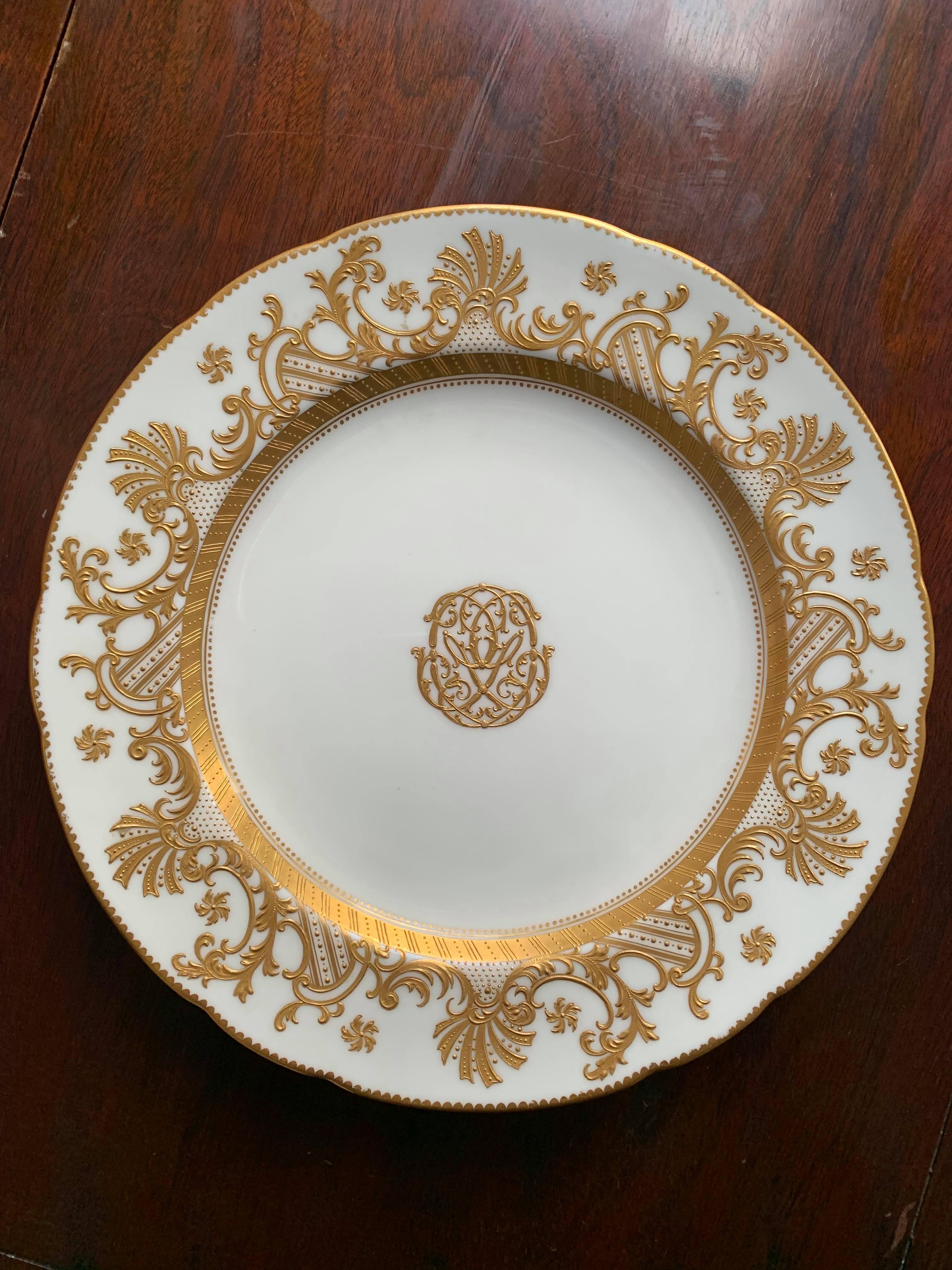 Minton Fine Porcelain Plate-- White with Gold Design - Art by Unknown