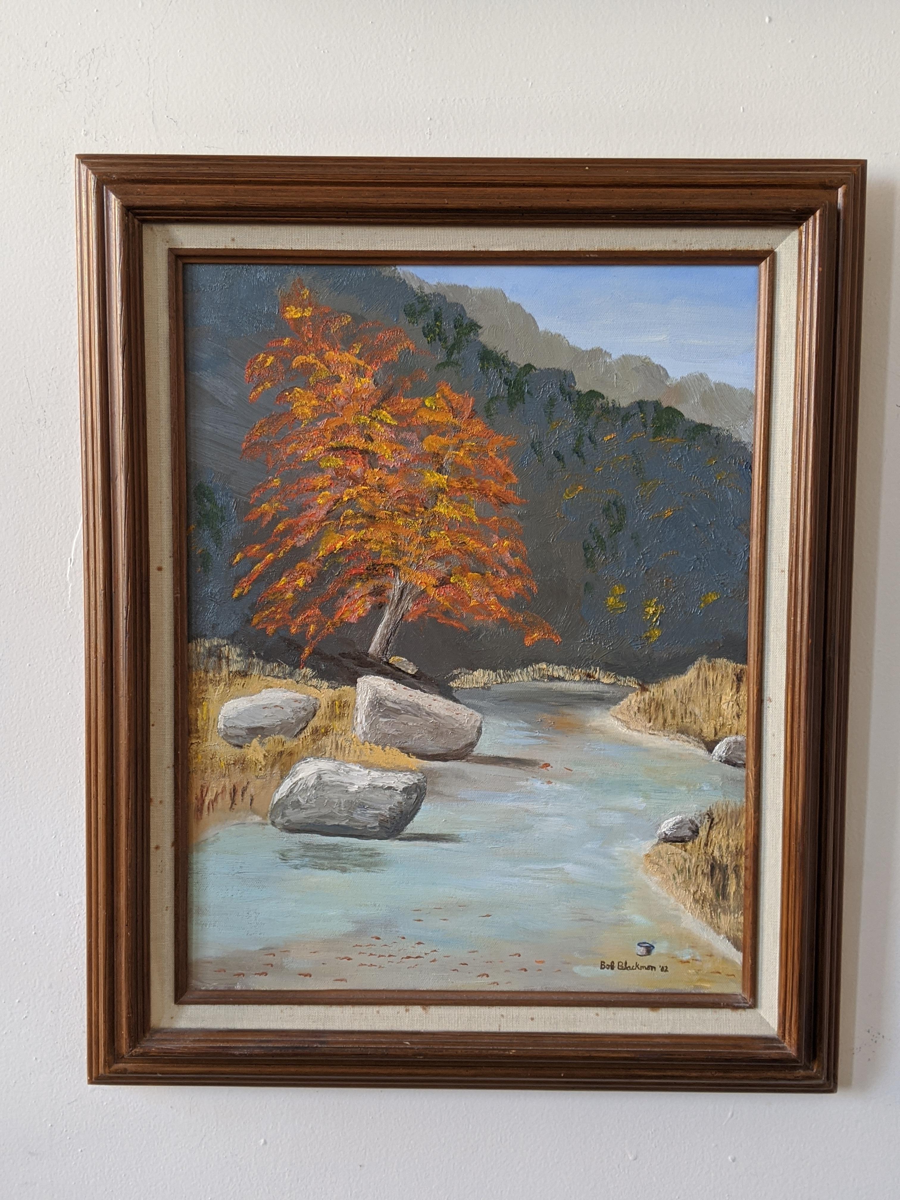 Bob Blackmon Still-Life Painting - Oil on Canvas Landscape --- Cibolo Creek