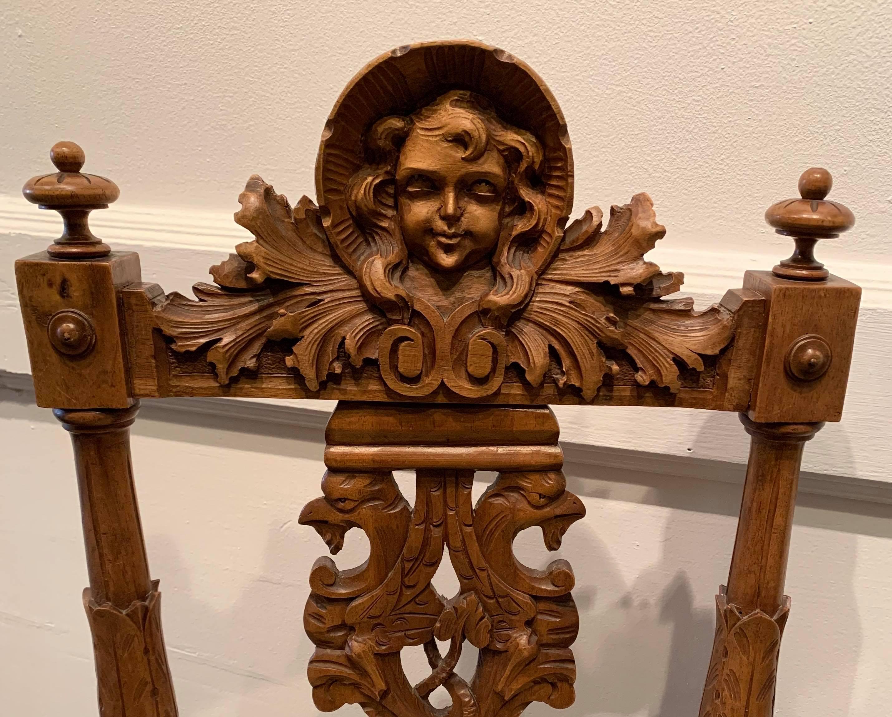 19th Century Pair of Hand-Carved Hall Chairs from Mexico - Sculpture by Unknown