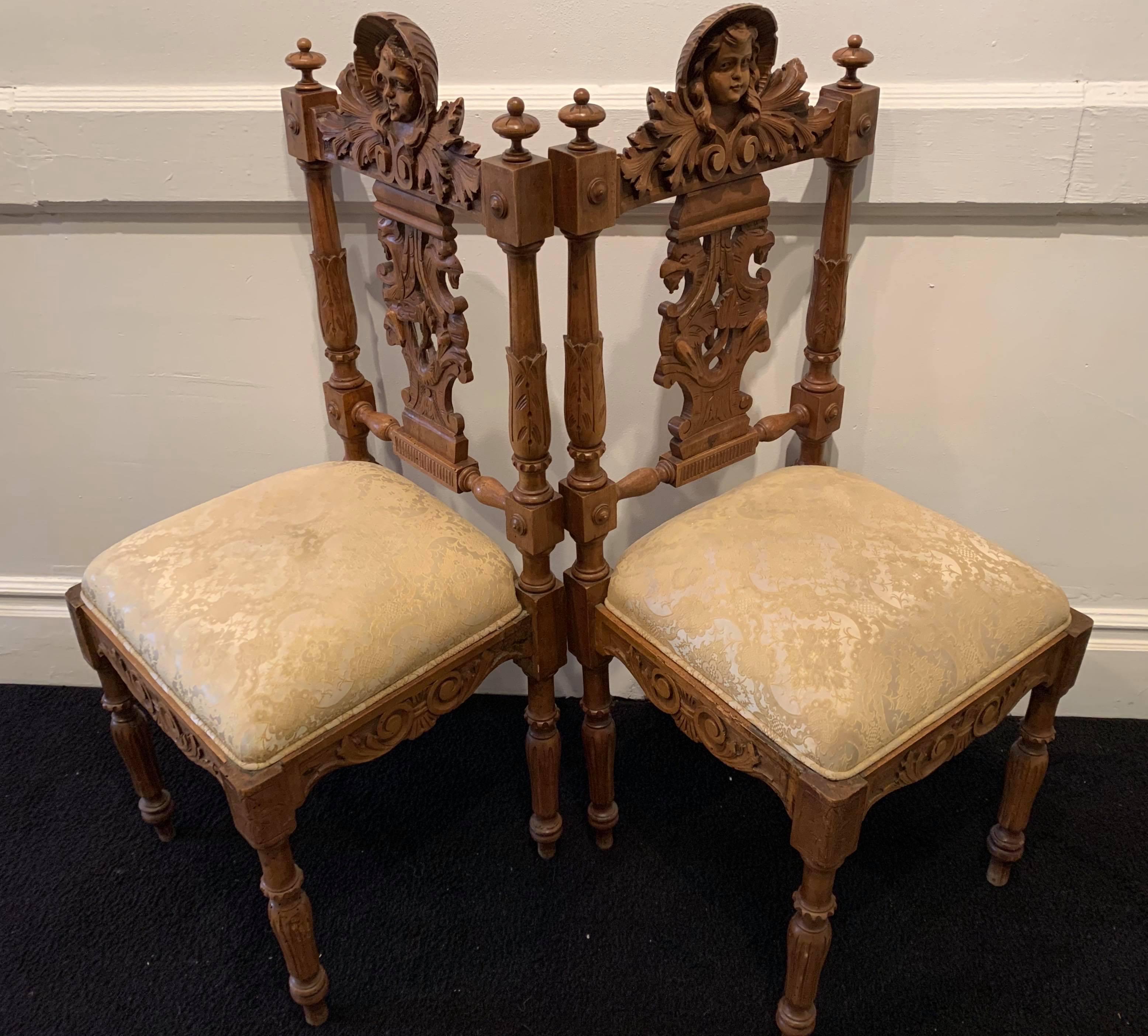 19th Century Pair of Hand-Carved Hall Chairs from Mexico - Renaissance Sculpture by Unknown