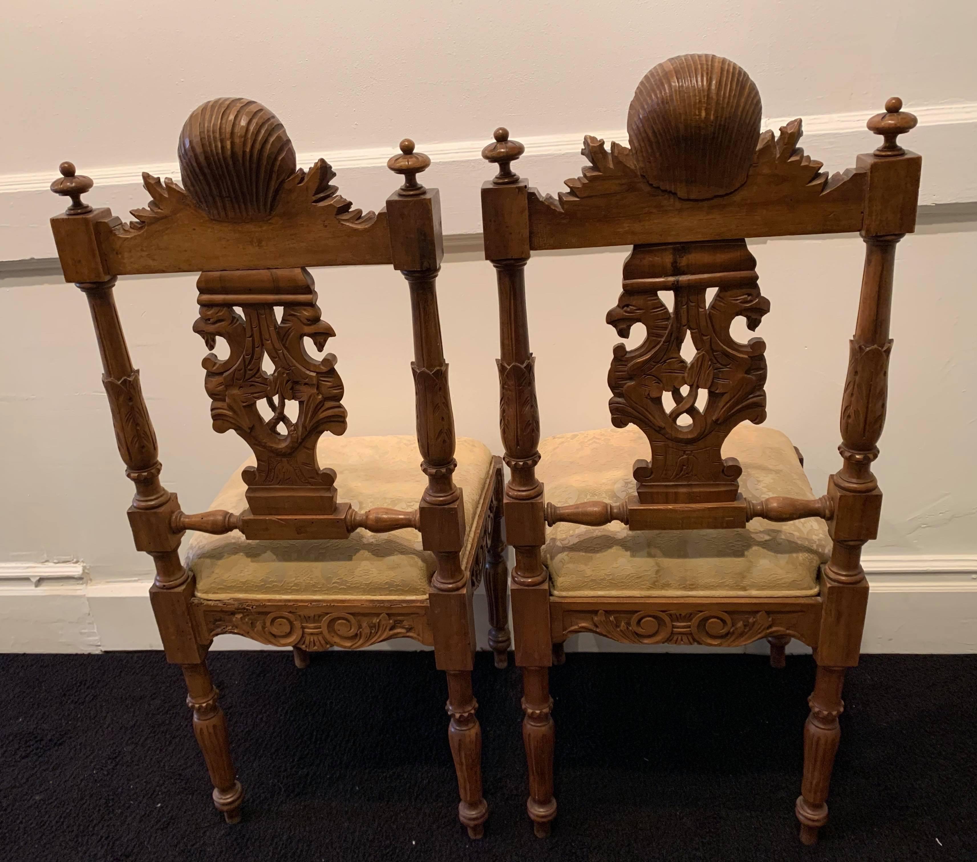19th Century Pair of Hand-Carved Hall Chairs from Mexico For Sale 5