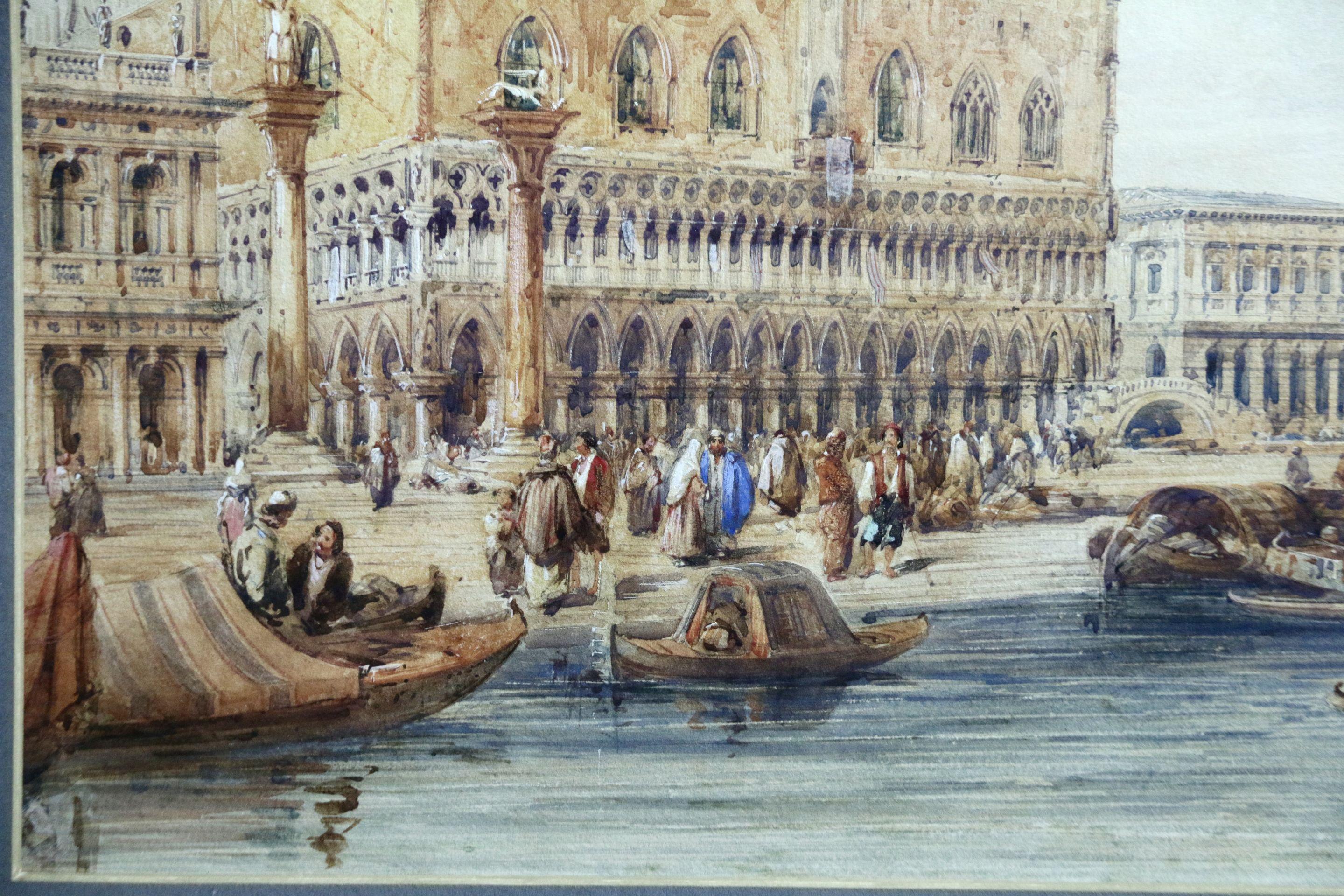 Venice - Doges Palace, 19th Century Traditional Figures in Marine Seascape - Painting by Edward Pritchett