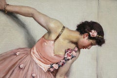 Ballet Dancer -20th Century Oil, Ballerina Figure in Interior, by Auguste Leroux