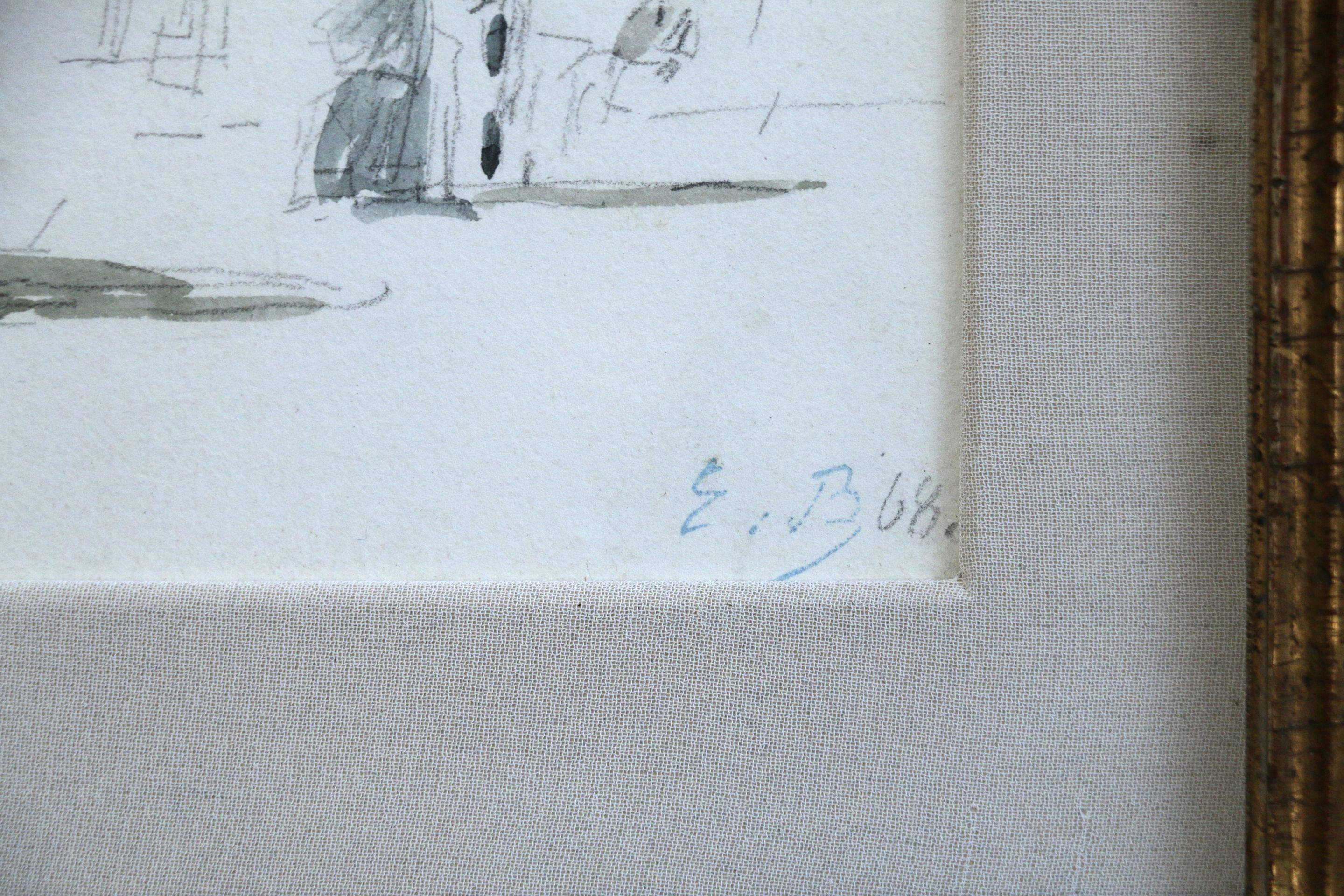 Aquarelle sur papier. Signée en bas à droite avec le cachet de l'artiste et datée de 1868.

Eugène Louis Boudin (français, 1824-1898), l'un des premiers artistes à peindre en plein air, est surtout connu pour ses scènes marines. Né à Honfleur, en