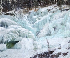 Winter - 19. Jahrhundert Traditionelles Ölgemälde:: Schnee in Waldlandschaft von einem Normann