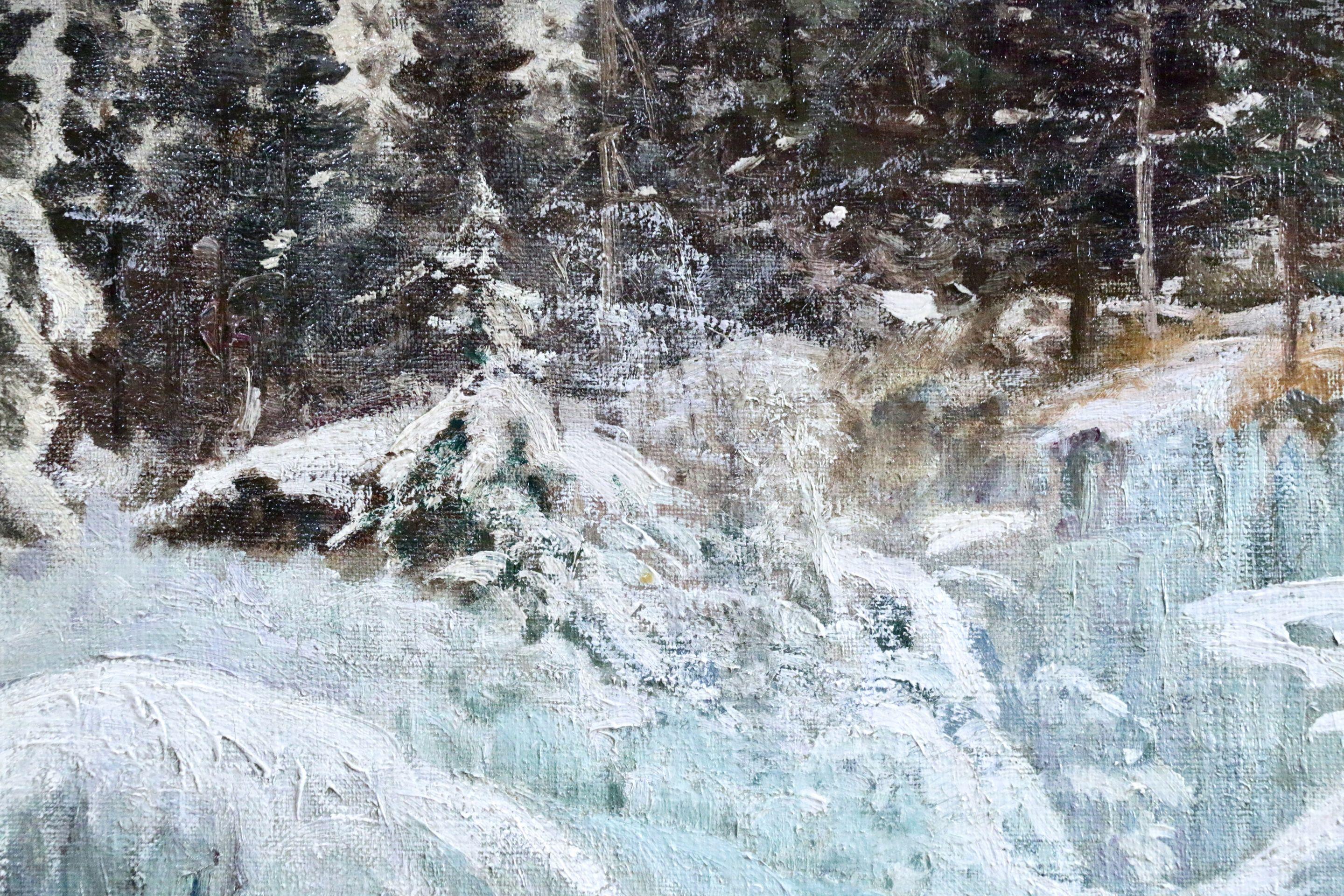 Winter - 19. Jahrhundert Traditionelles Ölgemälde:: Schnee in Waldlandschaft von einem Normann (Naturalismus), Painting, von Adelsteen Normann