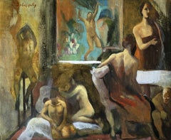 Vintage The Artist's Studio - 20th Century Oil, Nude Figures in Interior by Z Dobrzycki
