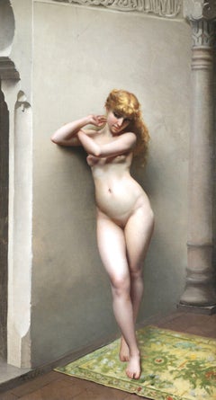 La Favorite - Huile du XIXe siècle:: figure féminine nue à l'intérieur par Luis Falero