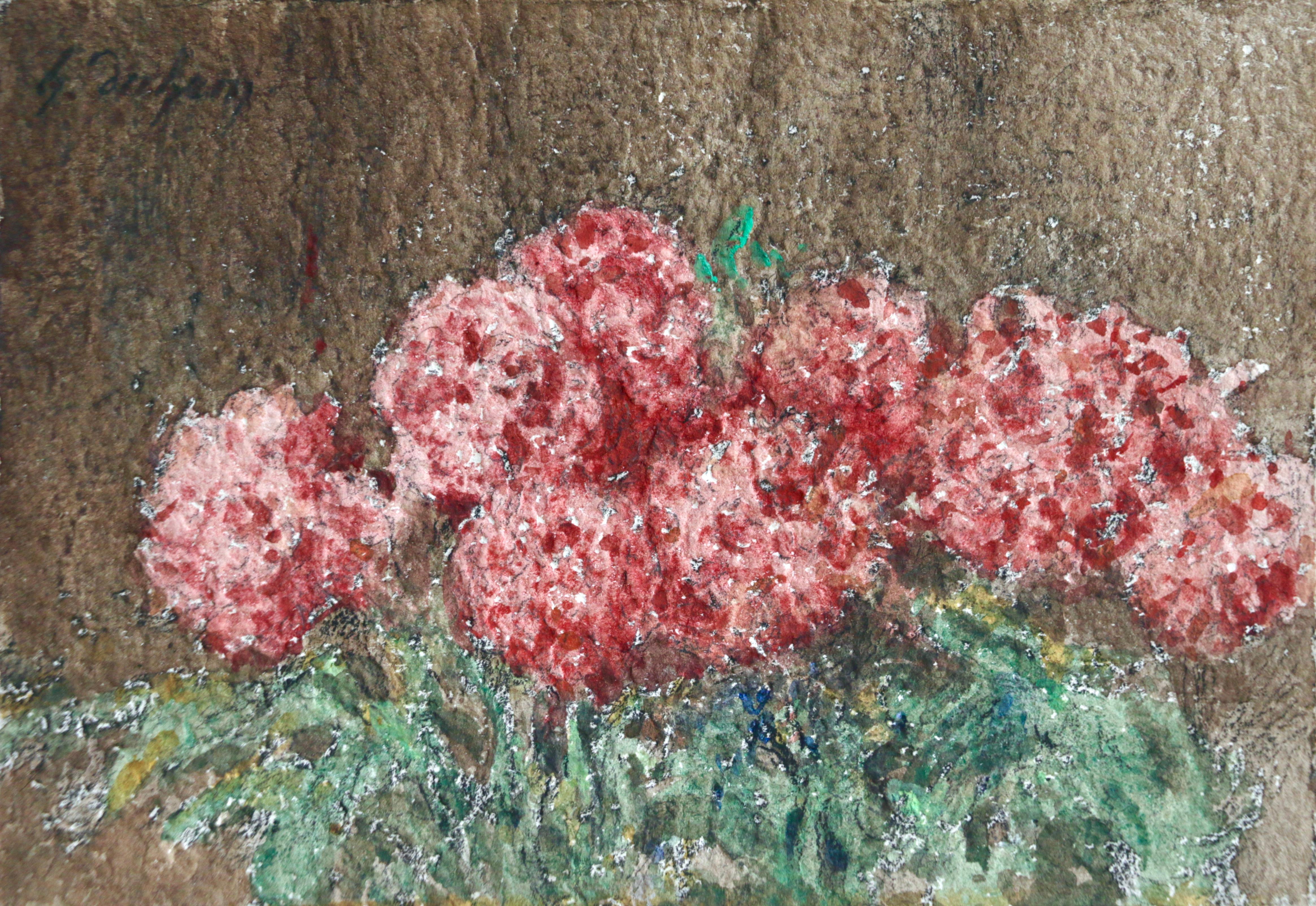 Fleurs Roses - 19th Century Watercolour, Still Life Pink Flowers by Henri Duhem