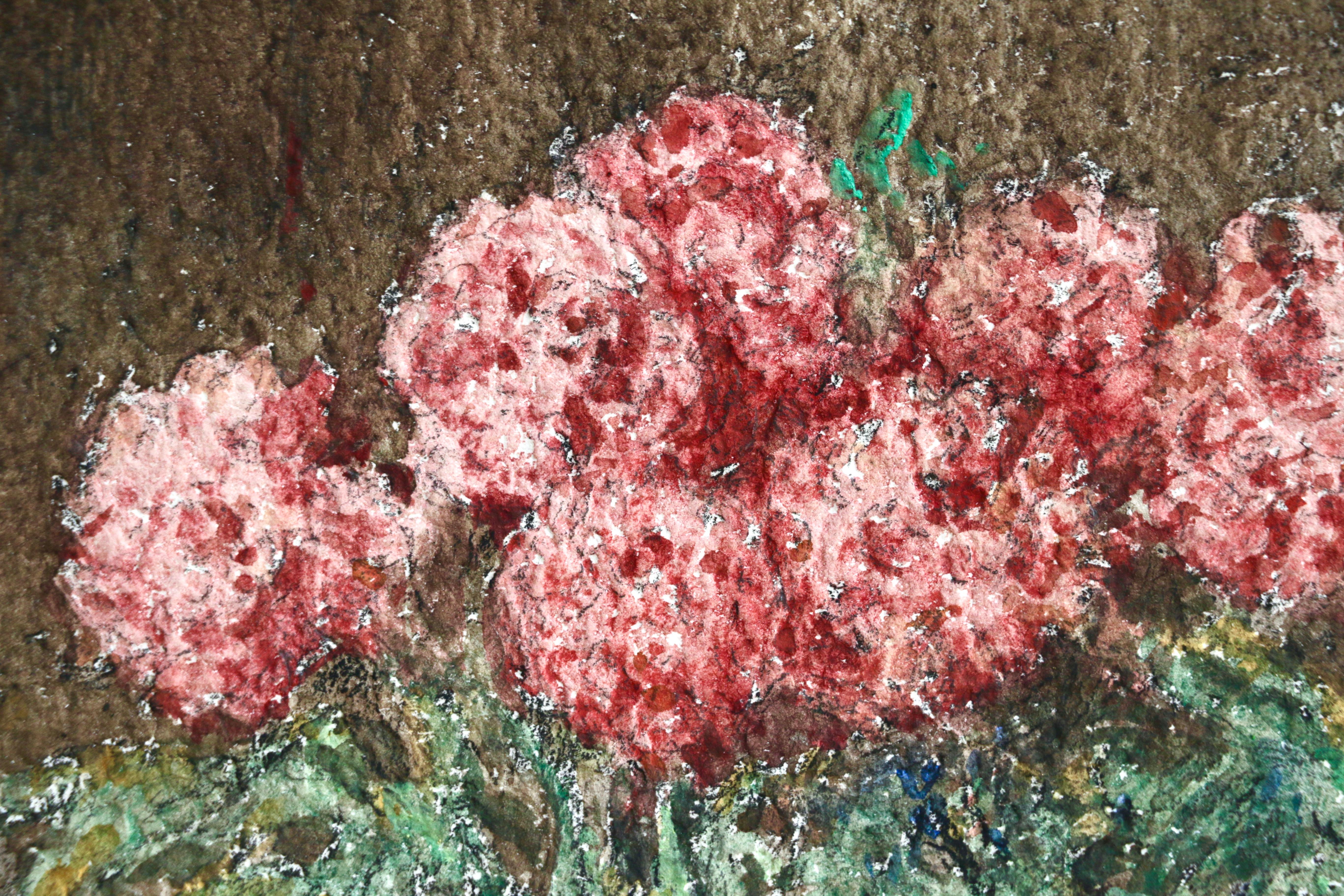 Fleurs Roses - Impressionist Watercolor, Still Life Pink Flowers by Henri Duhem For Sale 2