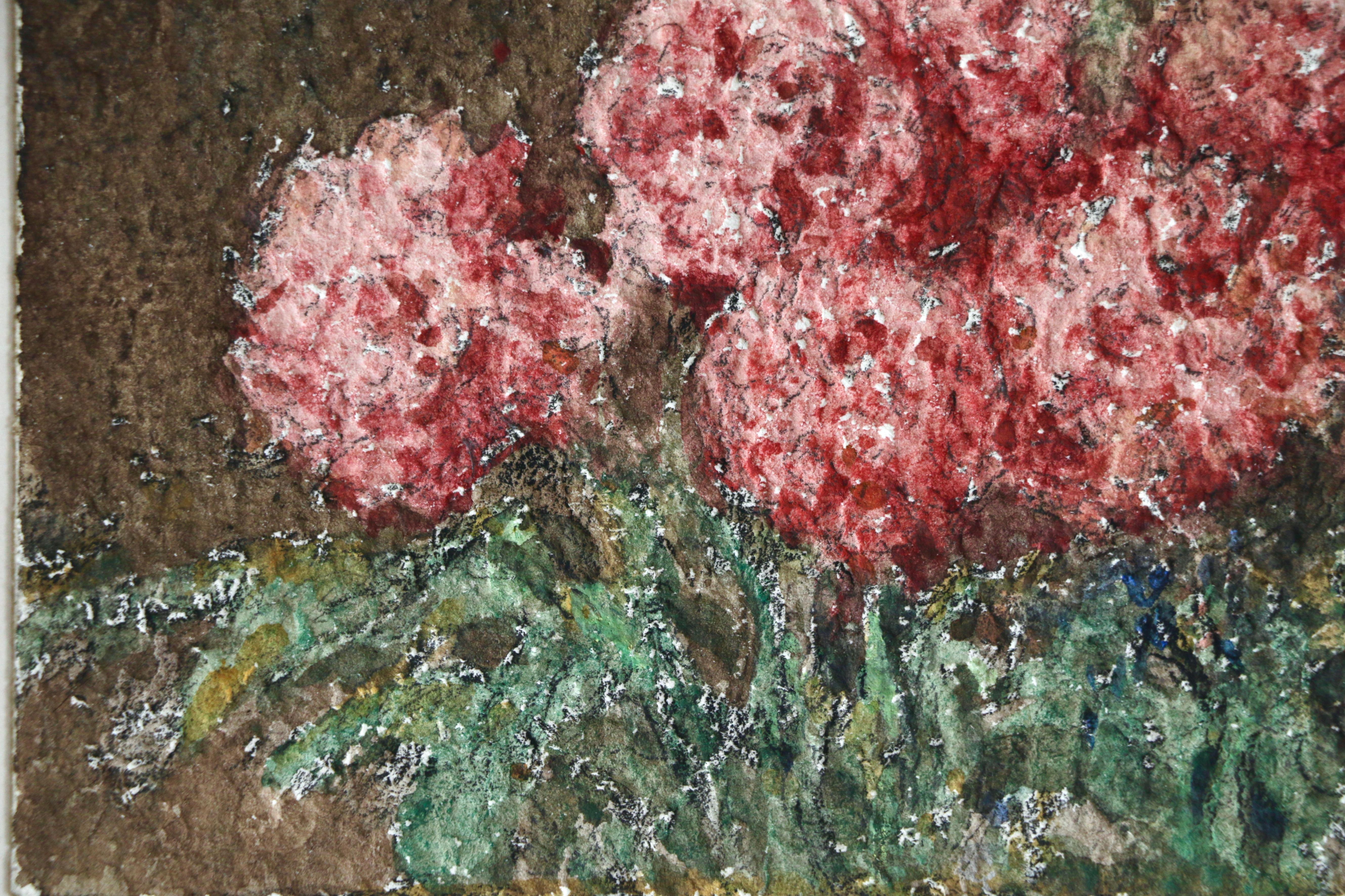 Fleurs Roses - Impressionist Watercolor, Still Life Pink Flowers by Henri Duhem For Sale 4