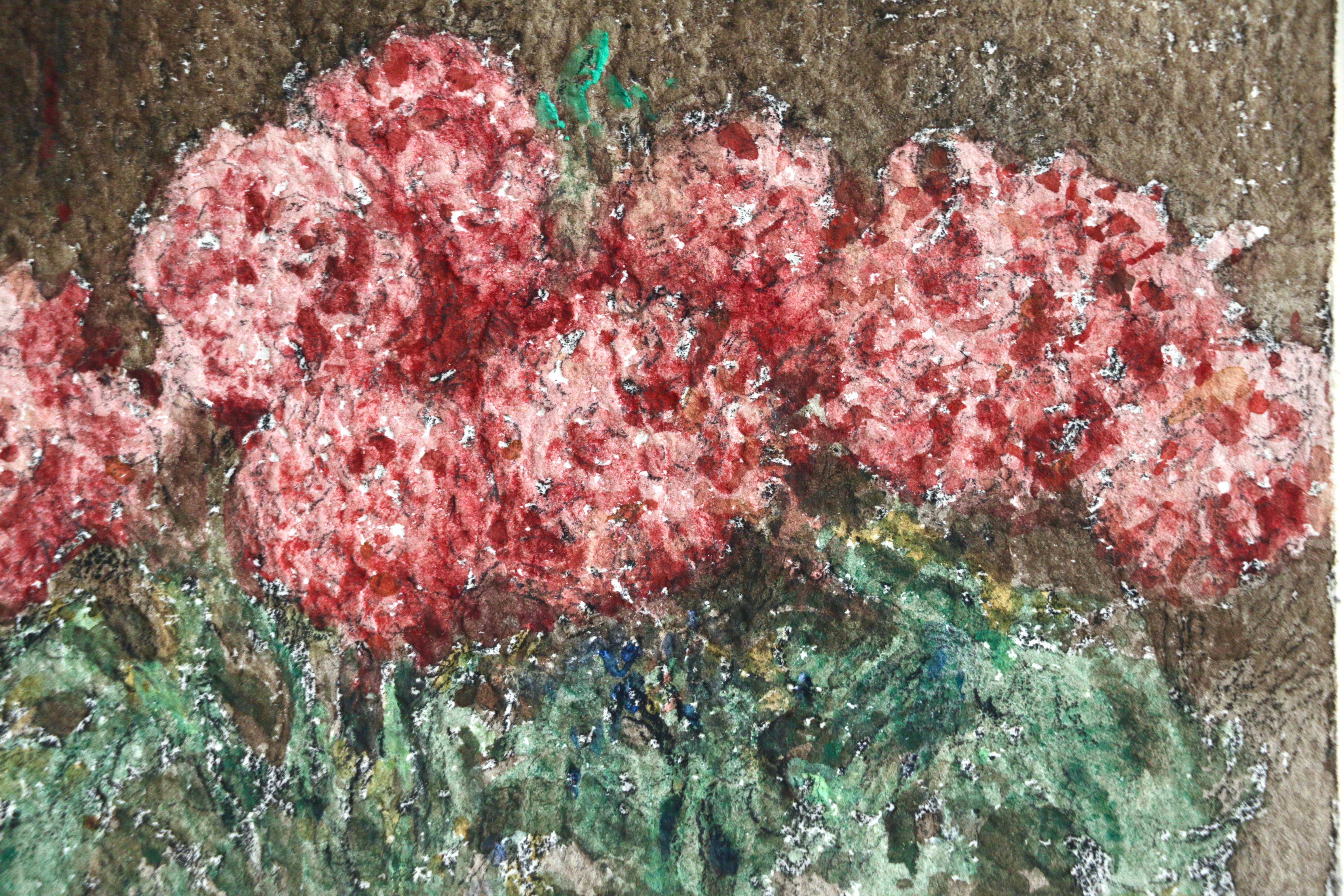 Fleurs Roses – Impressionistisches Aquarell, Stillleben mit rosa Blumen von Henri Duhem im Angebot 5