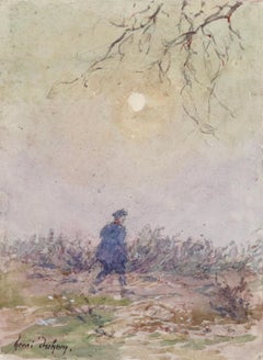 L'homme - 19th Century Watercolor, Figure in Landscape by Henri Duhem