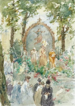 La Cérémonie - Watercolor on Paper, Figures at Religious Ceremony by Henri Duhem