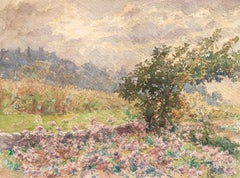 Fleurs en Paysage - 19th Century Watercolour, Flowers in Landscape by H Duhem