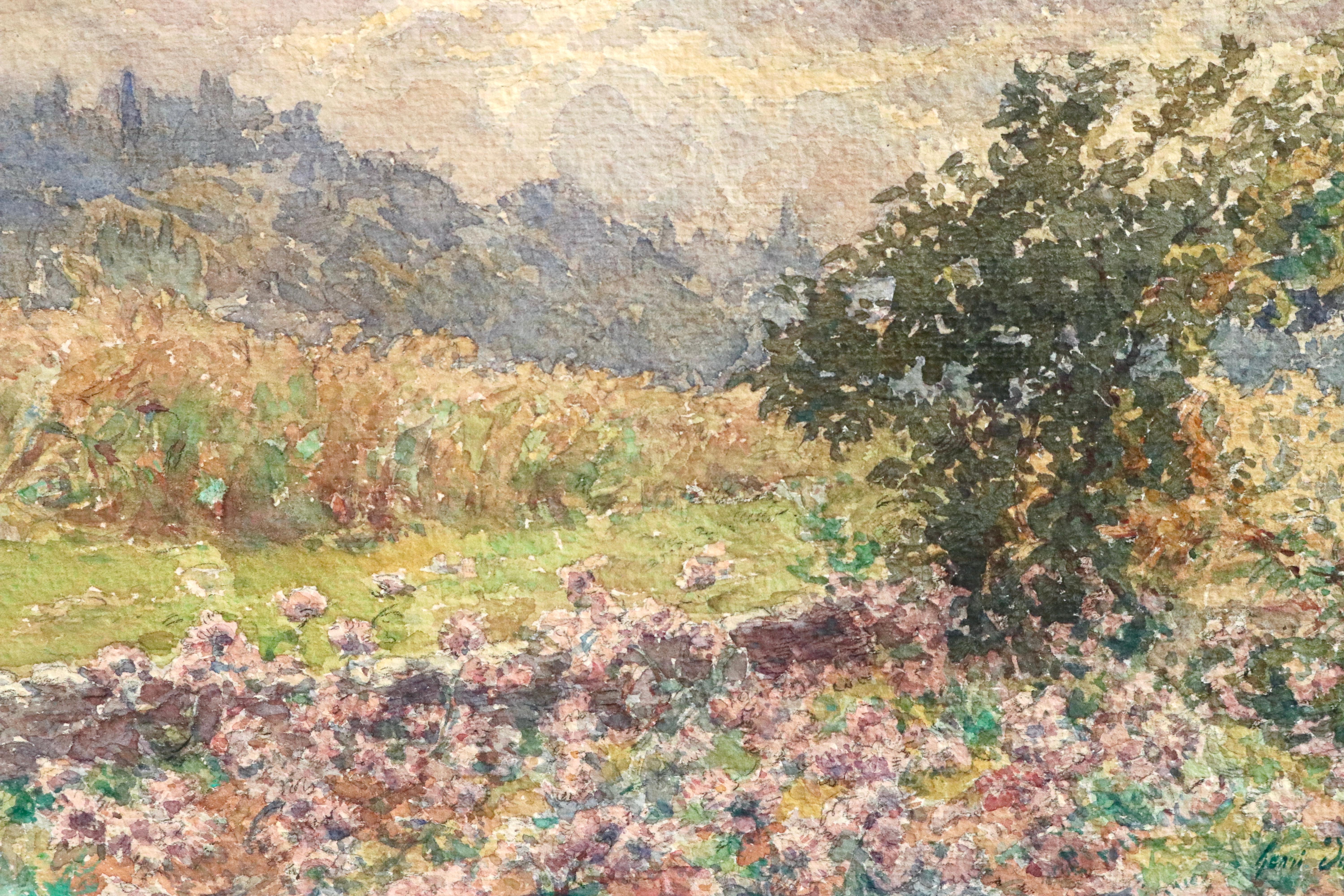 Fleurs en Paysage - 19th Century Watercolour, Flowers in Landscape by H Duhem 2