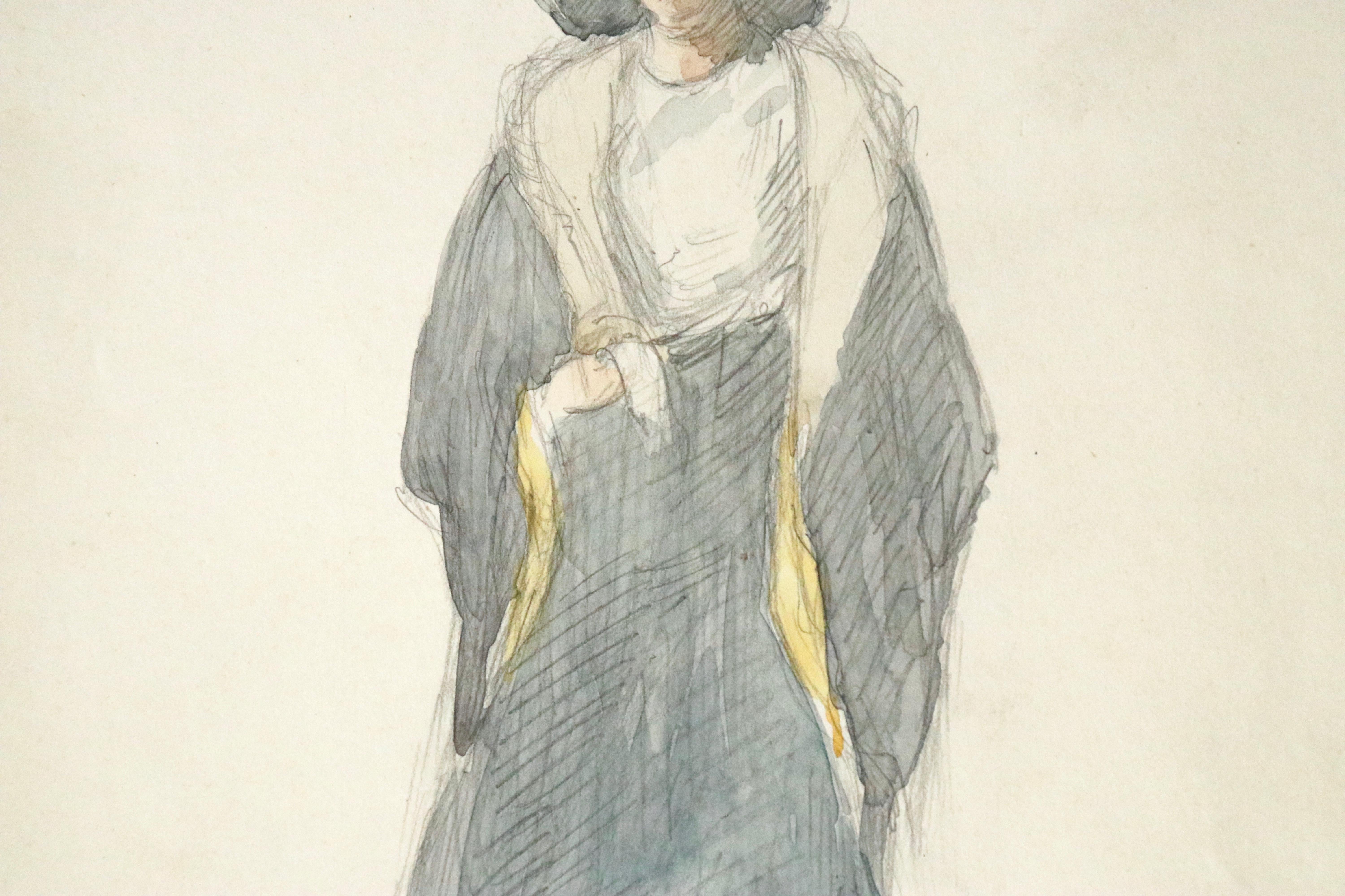 Portrait of Marie - 19th Century Watercolour, Full Length Portrait - Henri Duhem For Sale 1