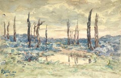 Environs d'Ypres - Aquarelle du XIXe siècle, paysage de la Première Guerre mondiale par Henri Duhem