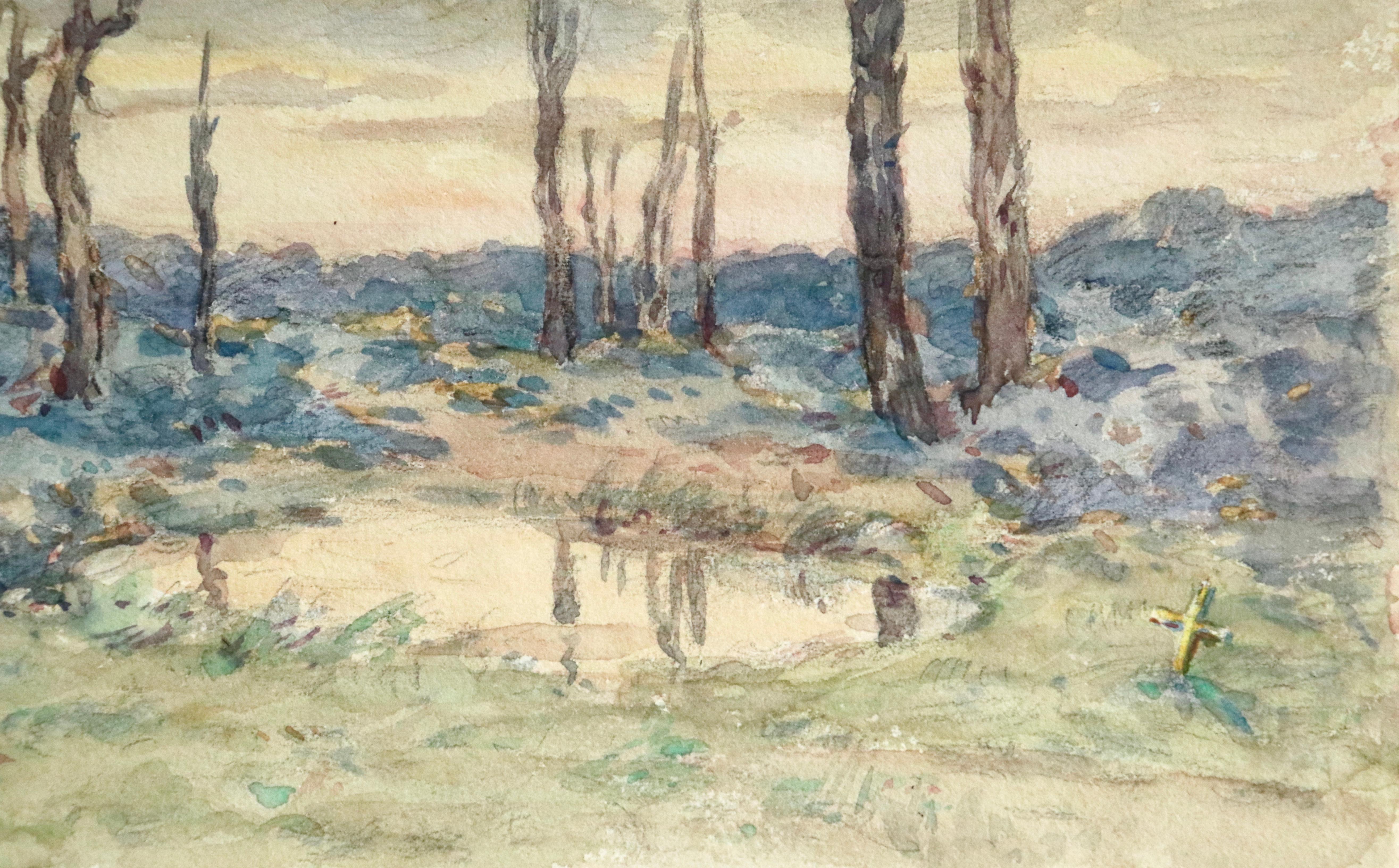 Environs d'Ypres – 19. Jahrhundert, Aquarell, Landschaft aus dem Ersten Weltkrieg von Henri Duhem im Angebot 1